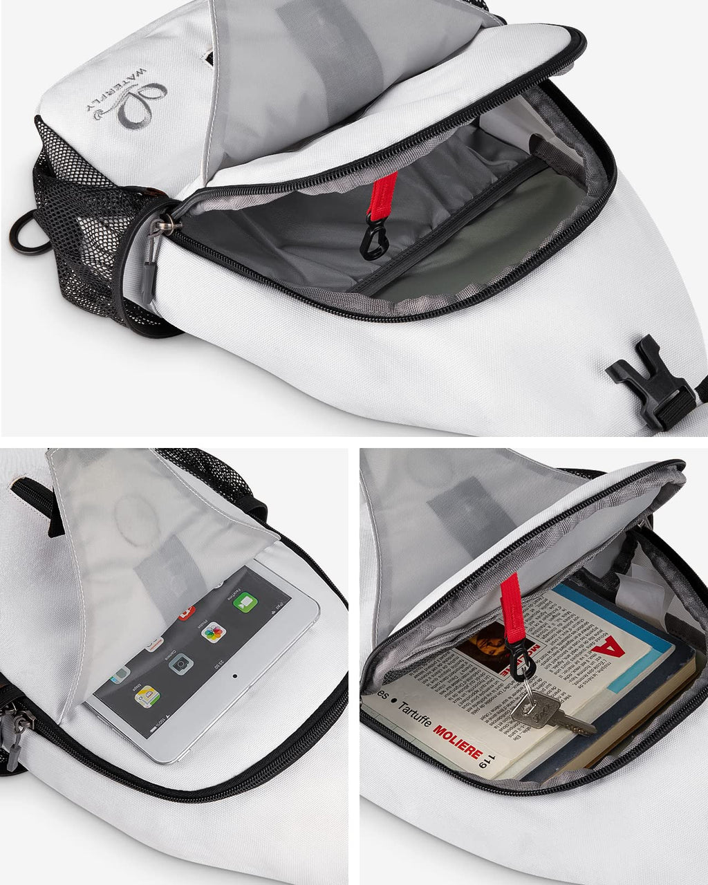 WATERFLY Crossbody Sling Backpack Sling Bag Travel Hiking Chest Bag Daypack (Black)