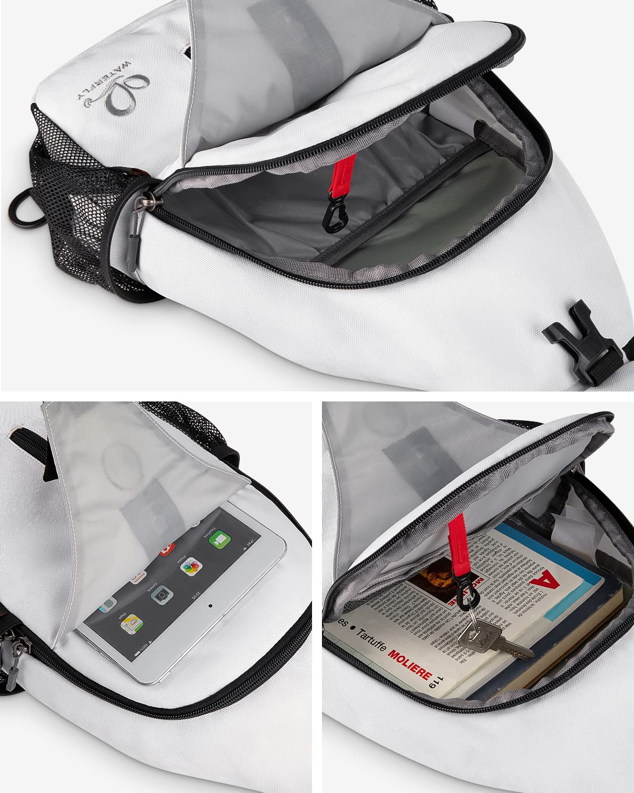 WATERFLY Crossbody Sling Backpack Sling Bag Travel Hiking Chest Bag Daypack (Black)