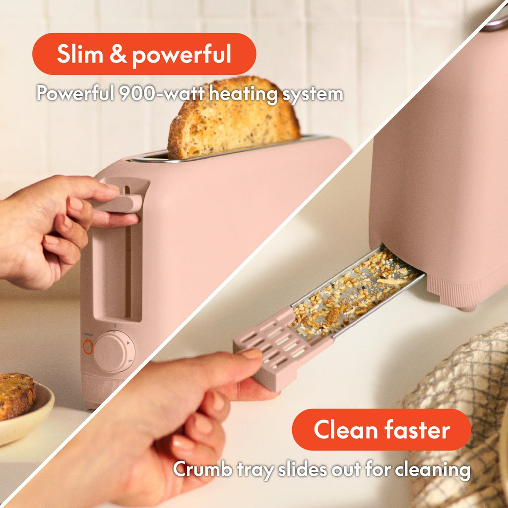bella 2 Slice Slim Toaster, Fits-anywhere™ Kitchenware, 6 Setting Shade Control with Reheat & Cancel Buttons, Fits Sourdough, 10” Long Slot, Anti Jam & Auto Shutoff, 900 Watt, Surf