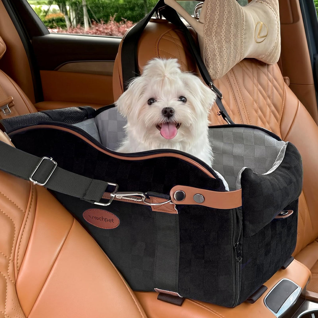 WOOCHPET Dog Car Seat for Small Pets Sturdy Puppy Booster Bed with Elevated Window View Washable Travel Carrier up to 35 Lbs