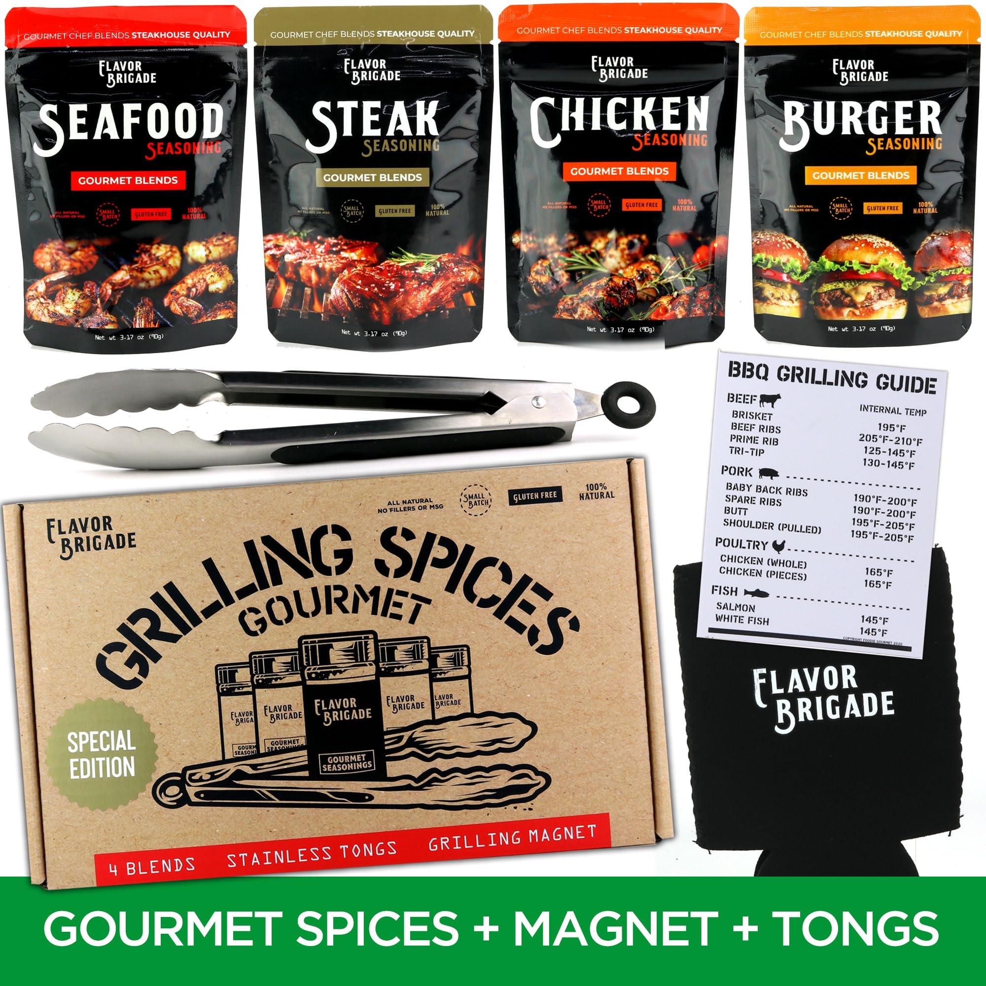 Ultimate Grilling Gift for Men - BBQ Accessories - Gourmet Spice Blends & Seasonings, Tongs, BBQ Magnet, Meat Rubs, Unique Gift for Guys, Dad, Son, Brother, Father in Law, Cooking Chefs, 17 Piece Set