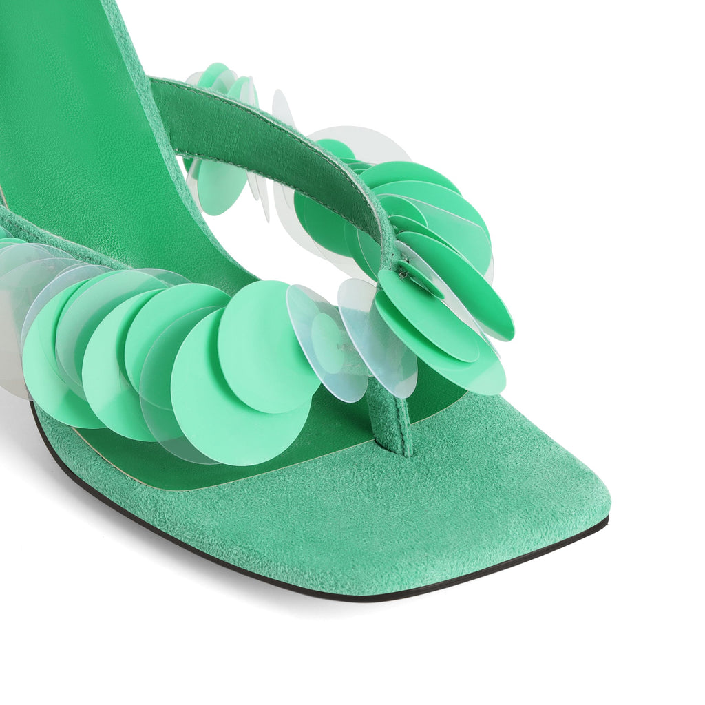 Flip Flop Heels for Women Square Open Strappy Heels Dressy Kitten Heeled Sandals with Plastic Disc Straps Comfortable Slip on Thong Slide
