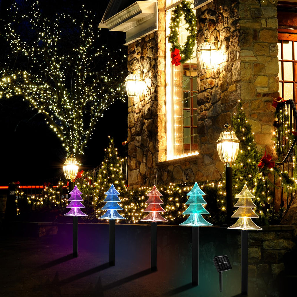 Outdoor Christmas Decorations, Solar Christmas Pathway Lights, Set of 5 Waterproof Landscape LED Lights for Yard Lawn Patio Walkway Decor