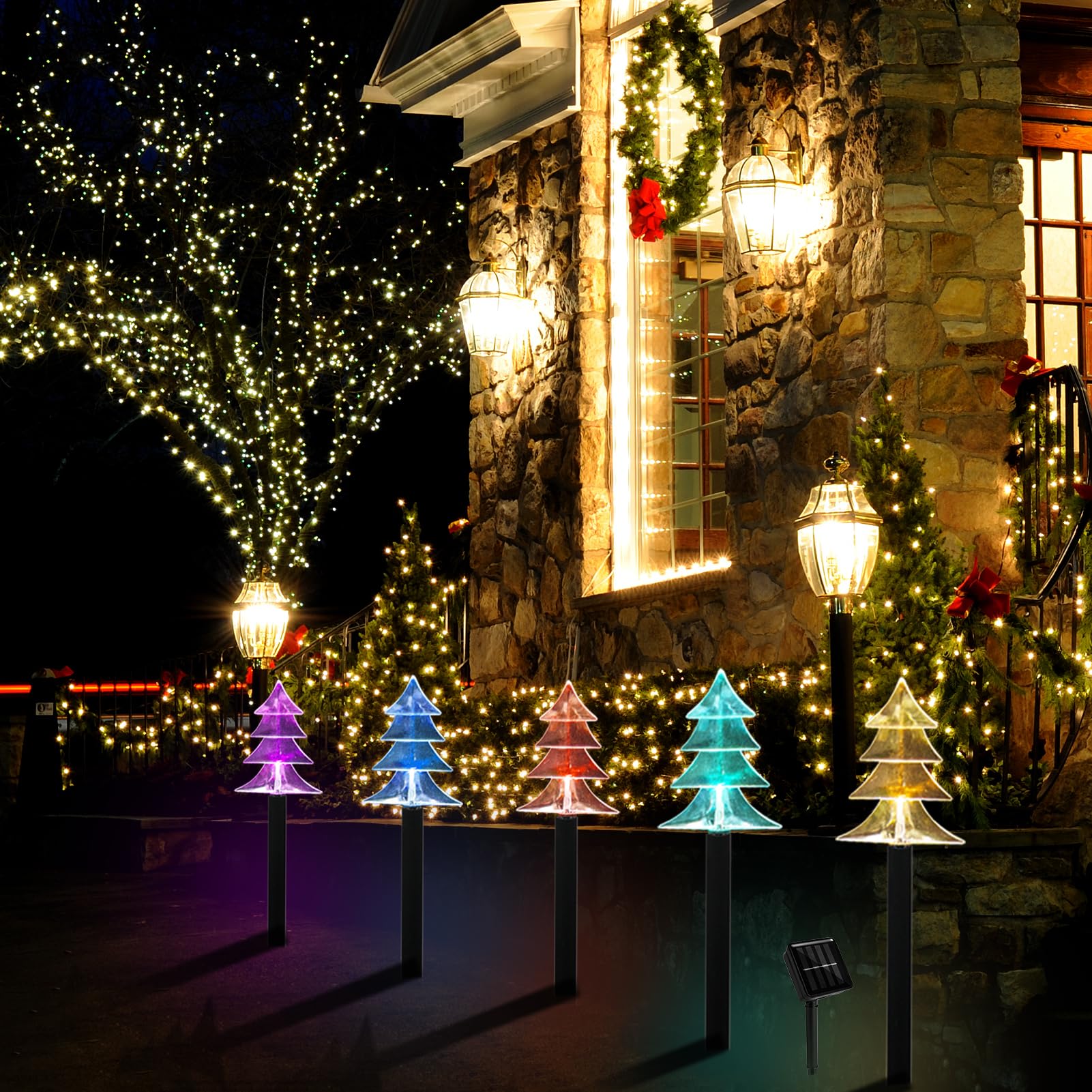 Outdoor Christmas Decorations, Solar Christmas Pathway Lights, Set of 5 Waterproof Landscape LED Lights for Yard Lawn Patio Walkway Decor