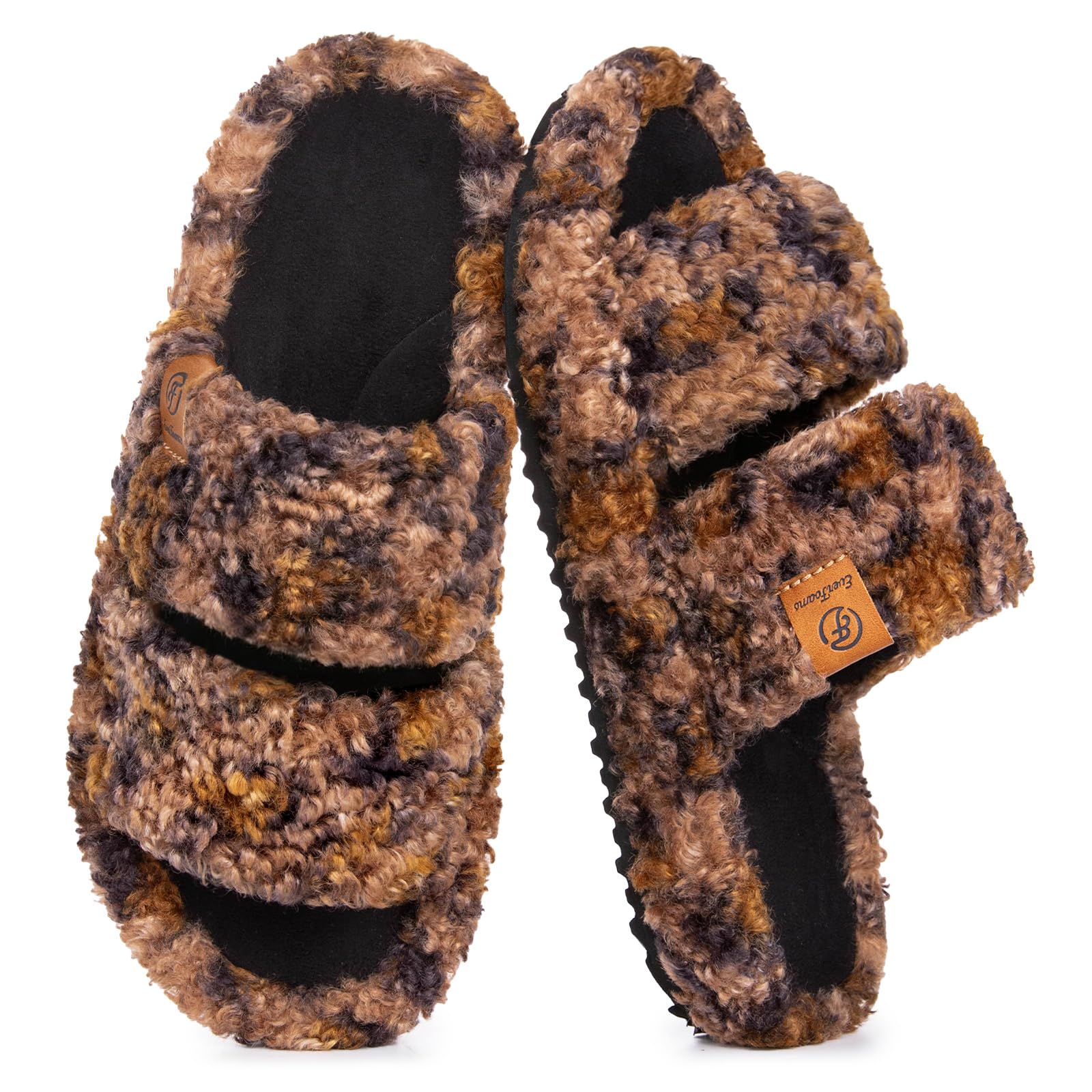 EverFoams Womens Fuzzy Open-toe Slippers Soft Comfy Memory Foam Indoor House Shoes