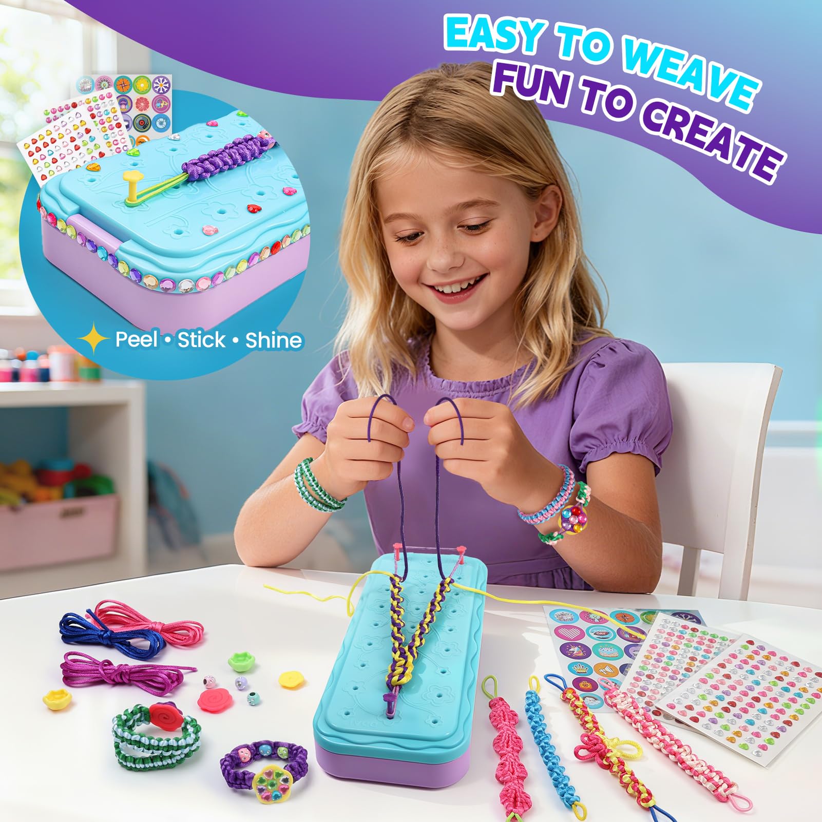 DDAI Arts and Crafts for Kids Age 8-12 Friendship Bracelet Making Kit for Girls - Best Birthday Gifts Ideas for Girl 7 9 10 11 Year Old - Popular Bracelets String Maker Toys Set