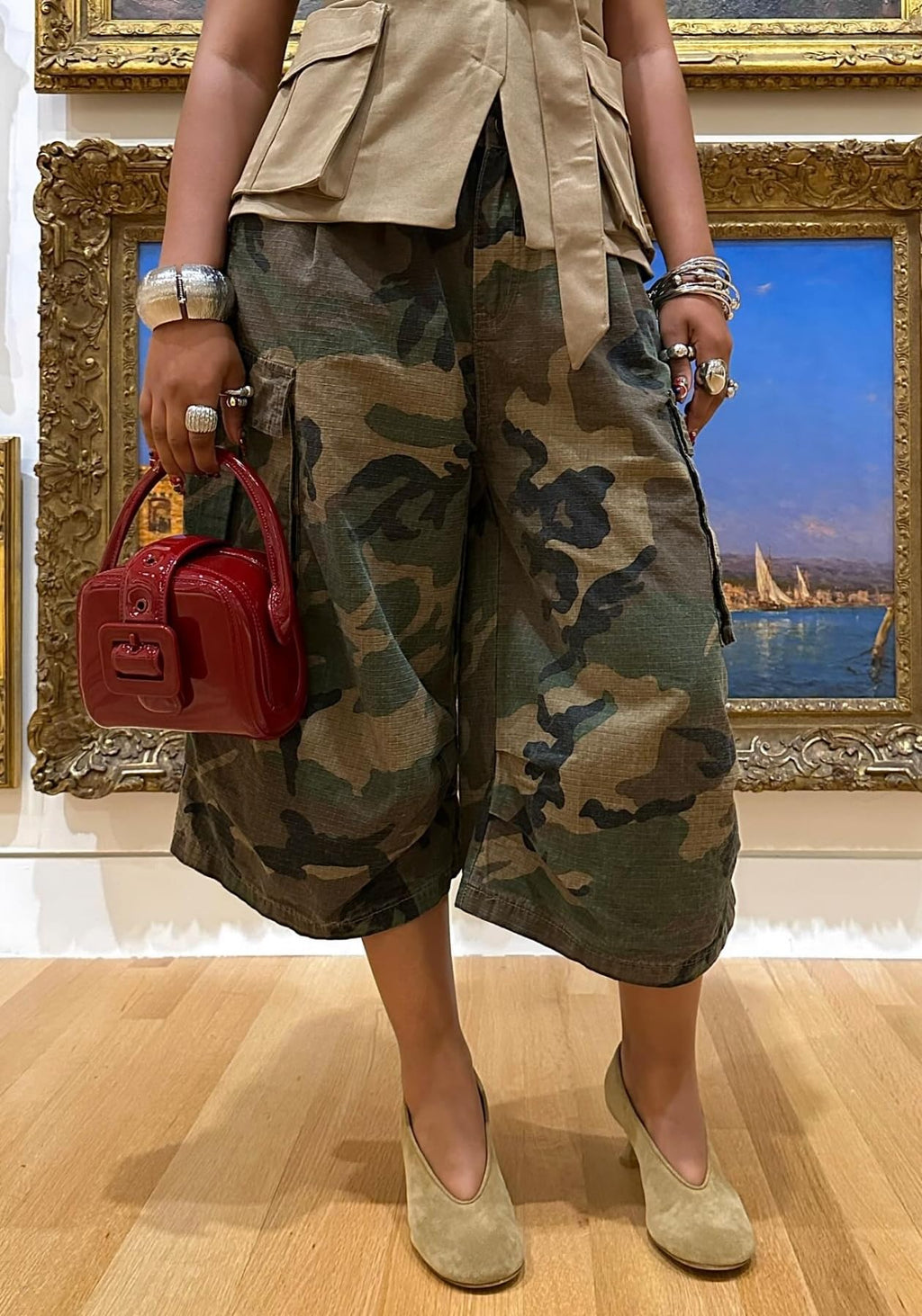 Unybwonn Women Baggy Cargo Jeans Camo Army Fatigue Wide Leg Harem Cropped Denim Pants Plus Size Camouflage Jean Trousers