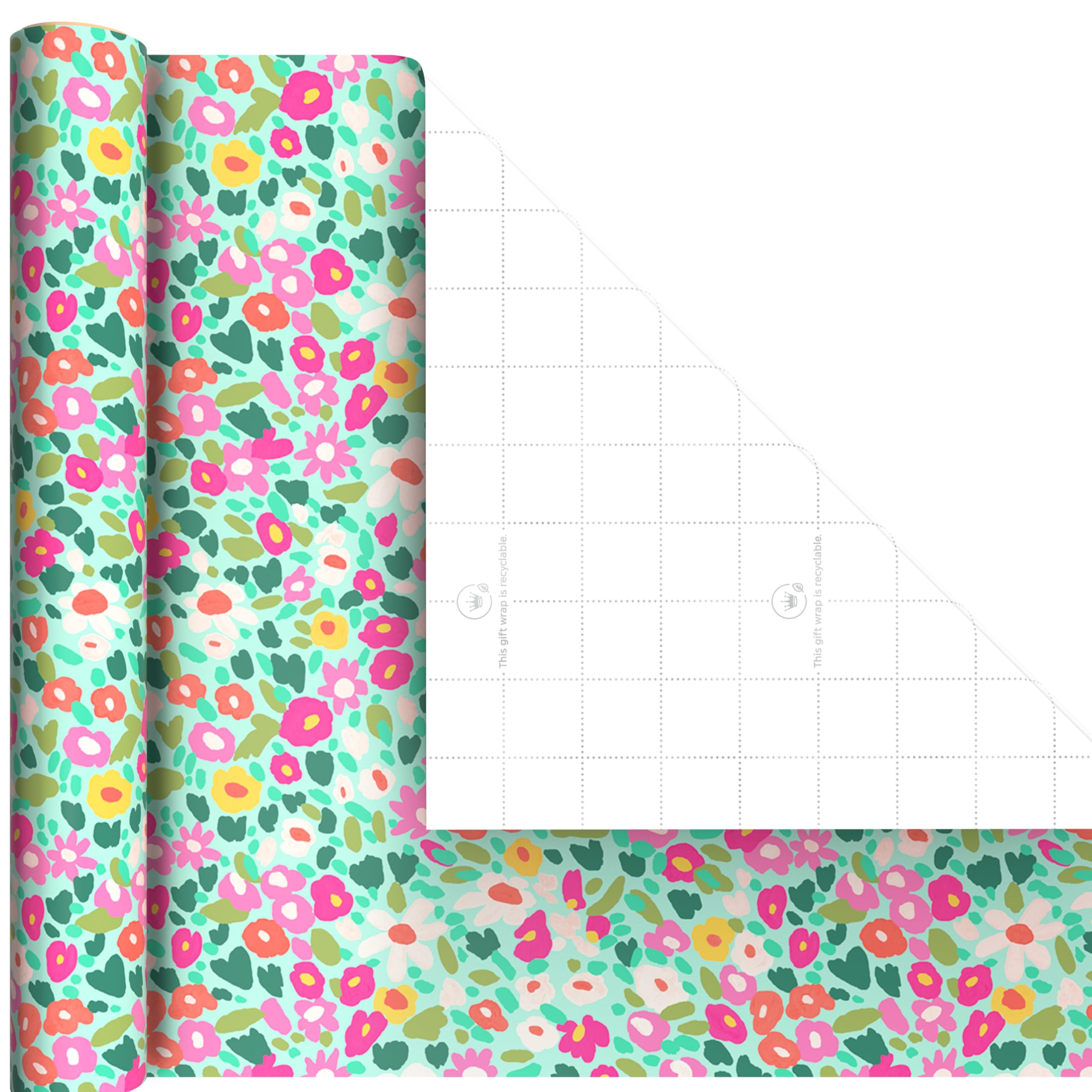 Hallmark Floral Wrapping Paper Mini Rolls, 3-Pack (Pink, Orange, Yellow Flowers on Teal, Green and Pink Geometric) for Birthdays, Easter, Mother's Day, Bridal Showers, Any Occasion - 60 Sq. Ft. Total