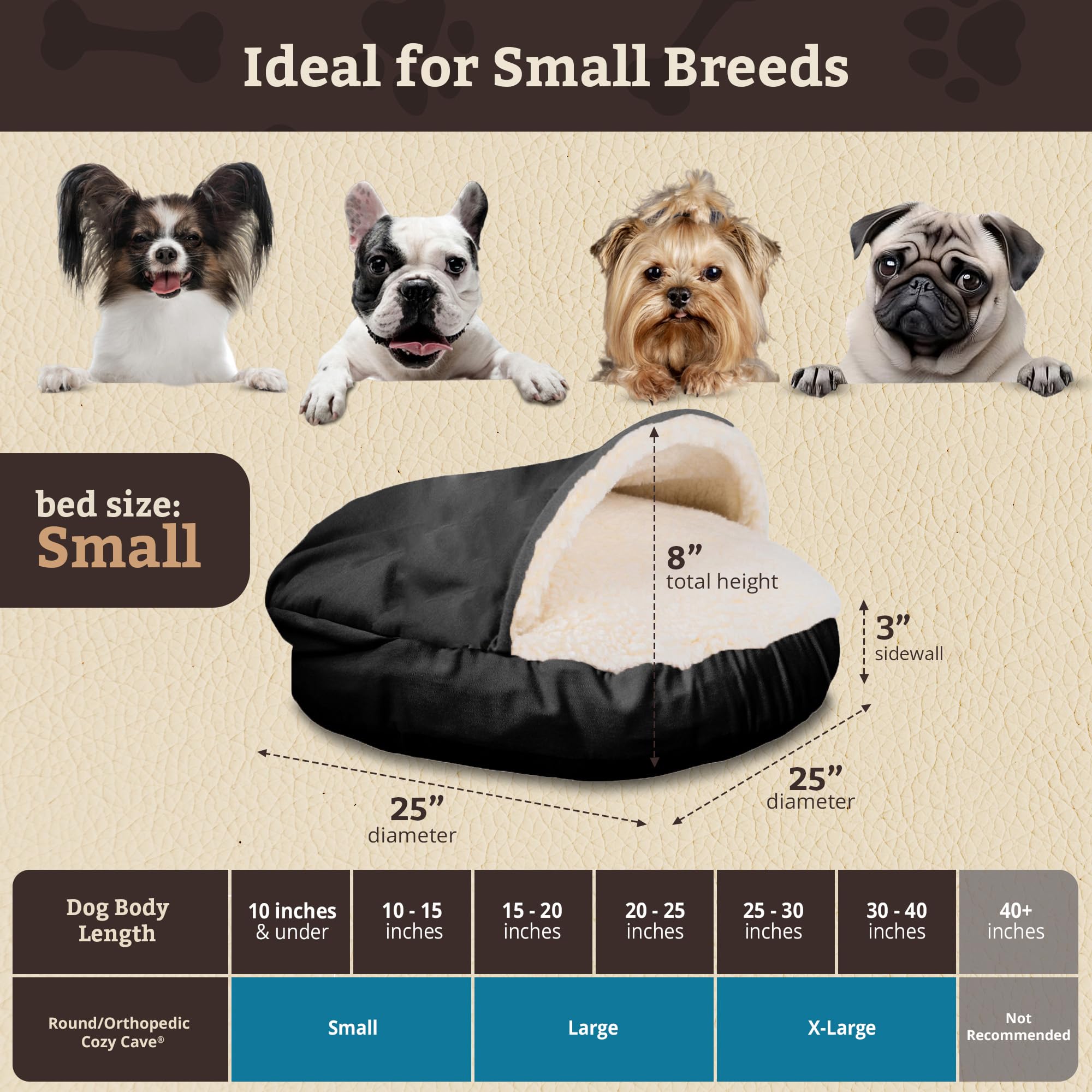 Snoozer Cozy Cave Dog Bed - Indoor Dog Bed with Cover Cave, Covered Calming Burrow for Small Sized Pets with Blanket Attached, Enclosed, Removable Washable Cover - Small, Navy
