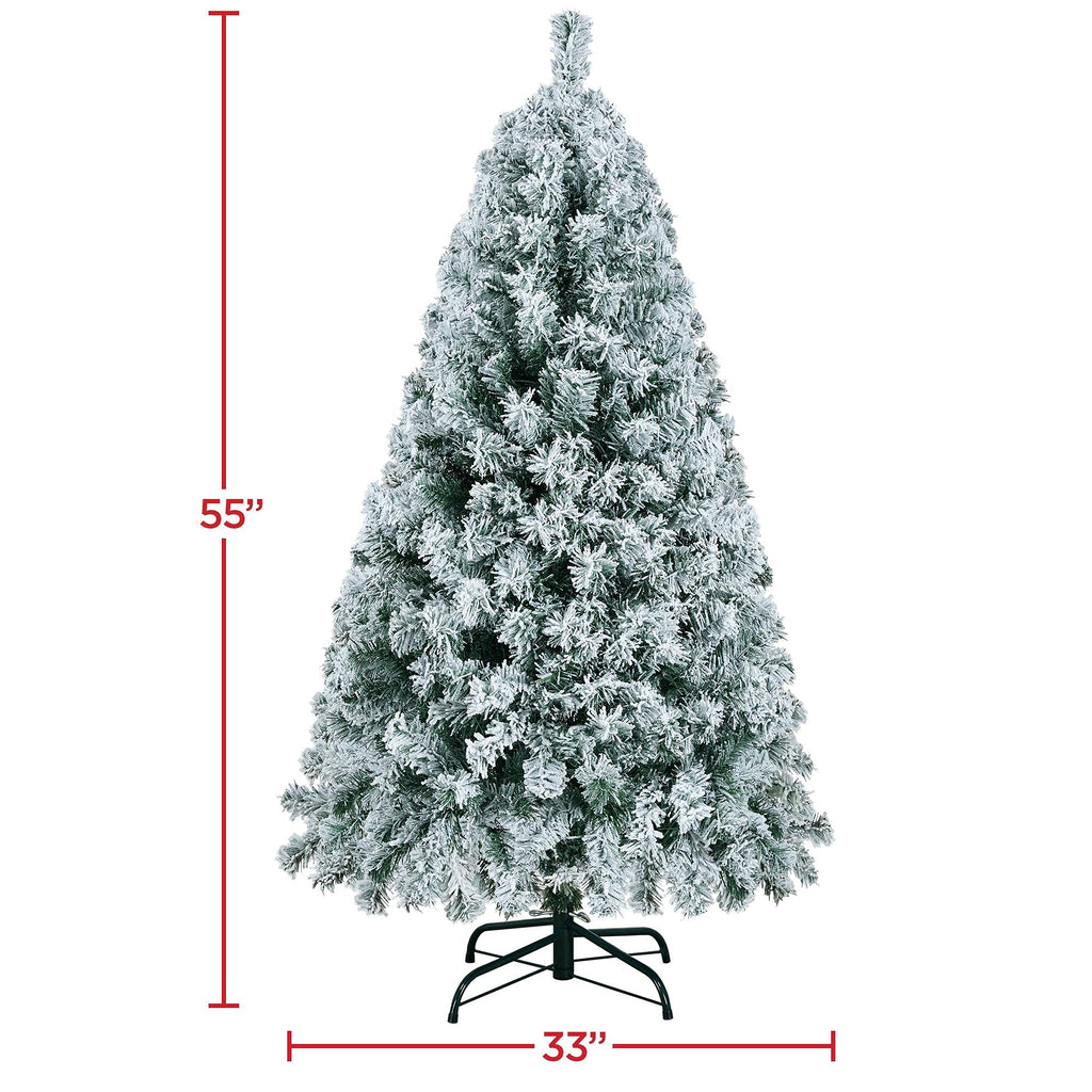 Yaheetech 6ft Snow Flocked Pre-lit Christmas Tree with 250 Warm White Lights, 820 Lush Branch Tips & Quick-Assembly Hinged Design, Full Artificial Xmas Tree for Winter Holiday Décor, Green & White