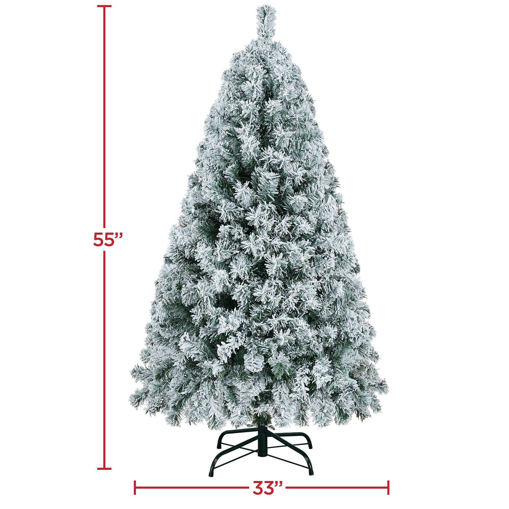Yaheetech 6ft Snow Flocked Pre-lit Christmas Tree with 250 Warm White Lights, 820 Lush Branch Tips & Quick-Assembly Hinged Design, Full Artificial Xmas Tree for Winter Holiday Décor, Green & White