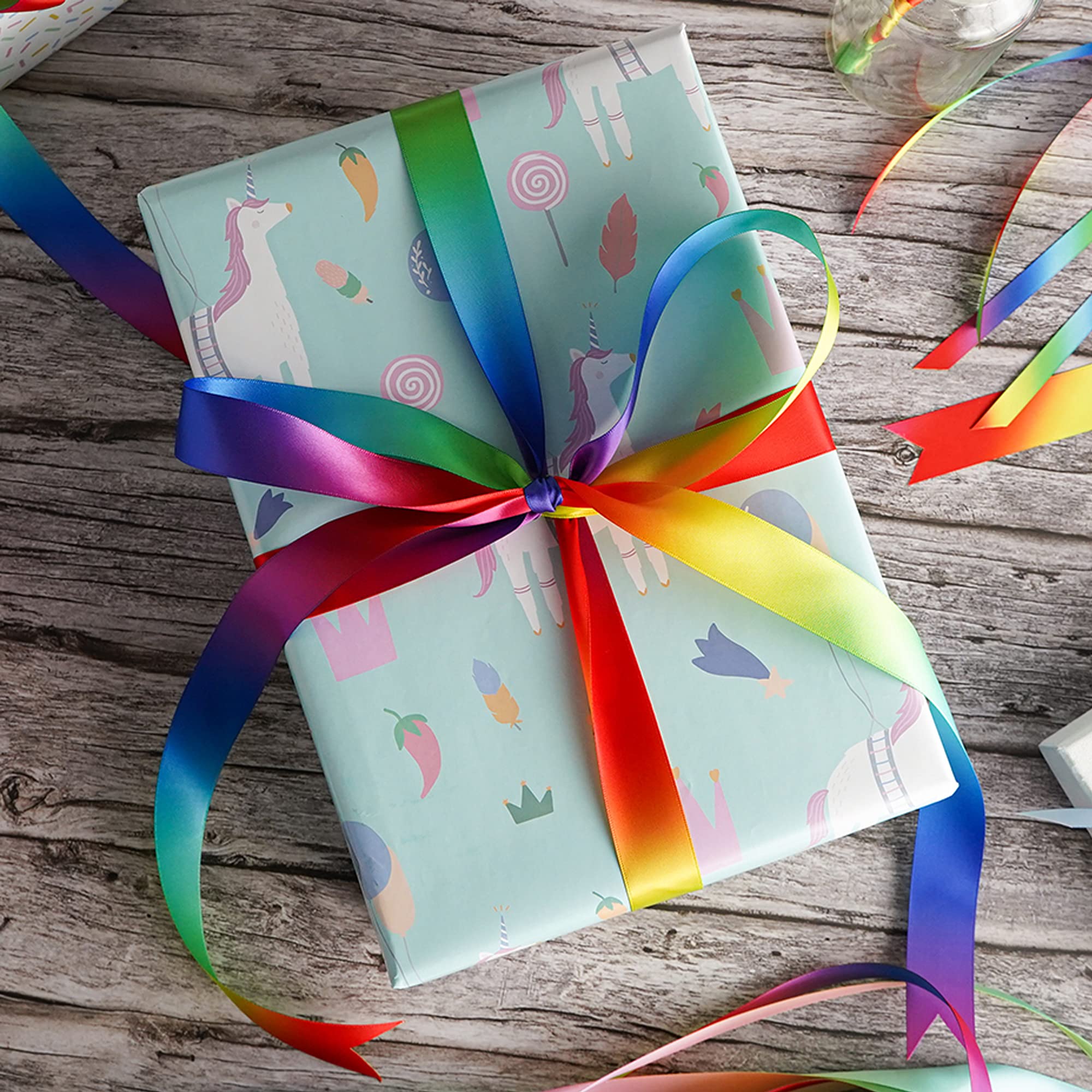 MEEDEE 3/8 Inch Satin Ribbon Set – 10 Rolls Rainbow Double Face Ribbon for Gift Wrapping, 5 Yards Each (Total 50 Yards), Decorative Ribbon for Presents & Party Favors