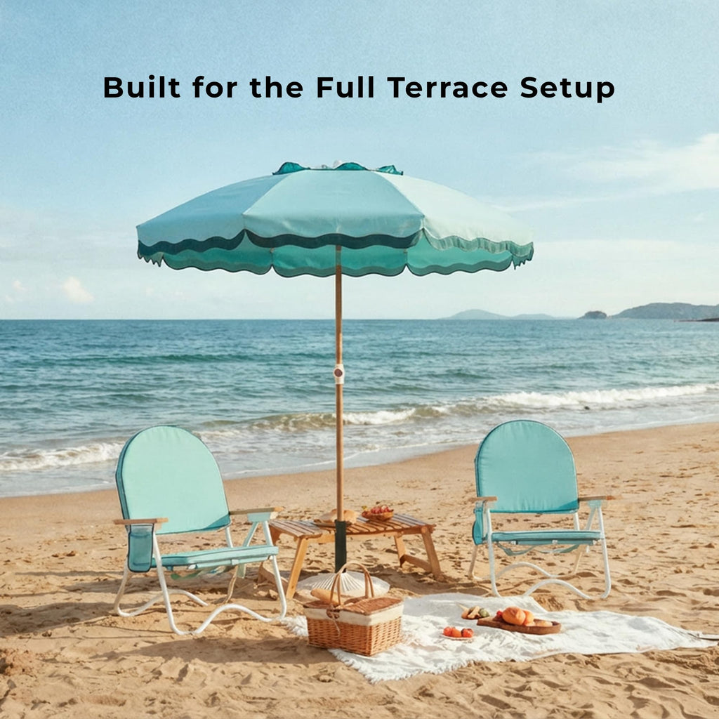 Padded Low Beach Chair, 4-Position Folding Outdoor Chair with Wooden Armrests, Cushioned Seat, Storage Pouch & Carry Strap for Beach, Patio and Lawn, Cala Serena Ochre Stripe