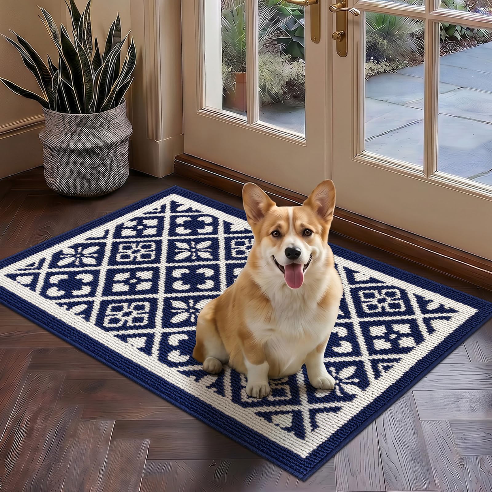 Ileading Christmas Entrance Door Mat, Absorbent Dog Mats for Muddy Paws, Low-Profile Small Red Xmas Decor Kitchen Runner Rug with Non-Slip Backing, Machine Washable Entryway Welcome Mat(Red 24"X36")