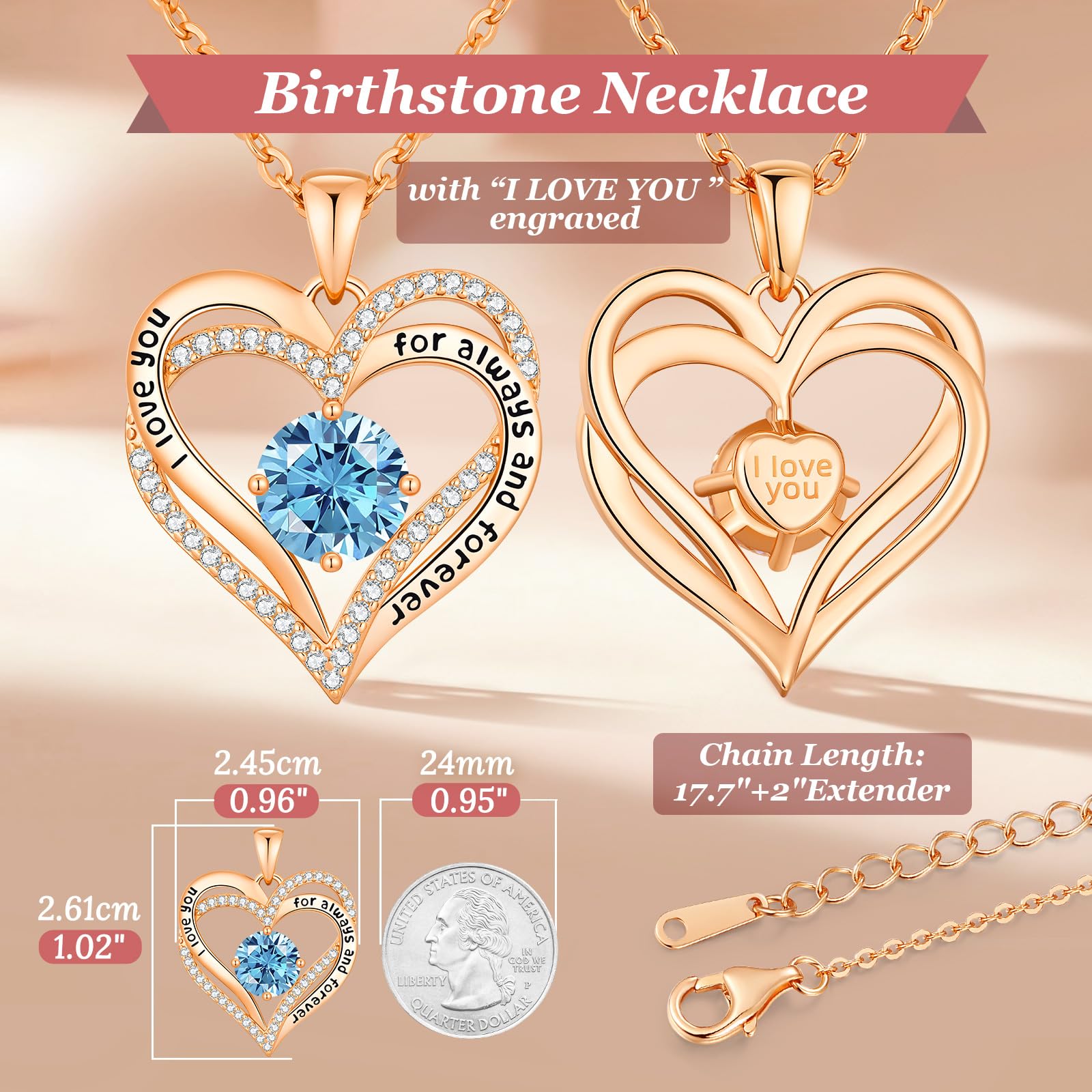 CDE Forever Love Heart Necklaces for Women, Wedding Anniversary, Valentine's，Birthday Mothers Christmas Day Gifts for Mom, Mother, Wife, S925 Silver Jewelry with Birthstone Pendant