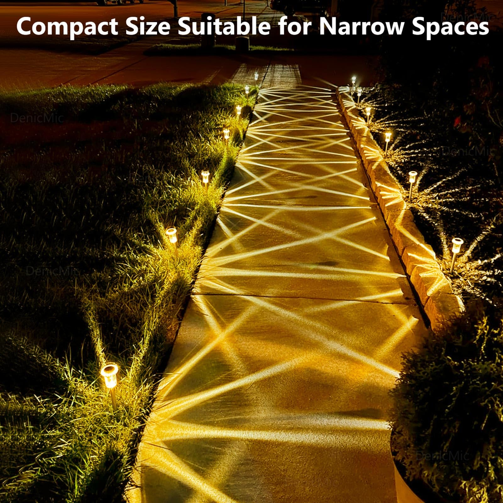 DenicMic Solar Lights Outdoor 10 Pack Waterproof 6000K Cold White LED Stainless Steel Stake Outside Lights for Yard Pathway Garden Driveway Walkway Landscape Path Lighting
