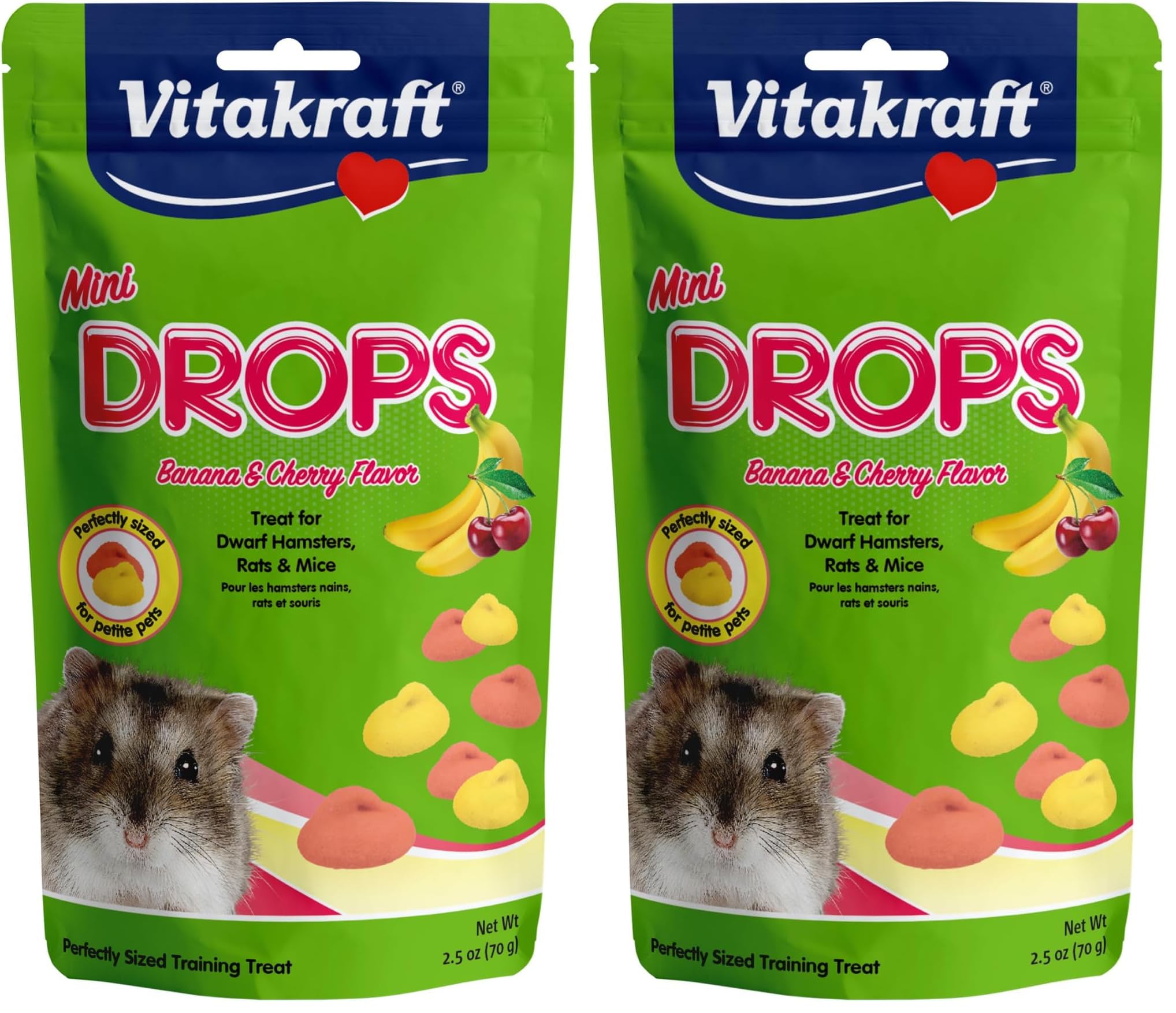 Vitakraft Mini Drops Cherry Banana Treats for Hamsters Rats Mice and Small Pets - Wholesome Small Animal Snacks with Real Fruit Flavor and Nutrient-Rich Goodness - 2.5 Ounce Pack
