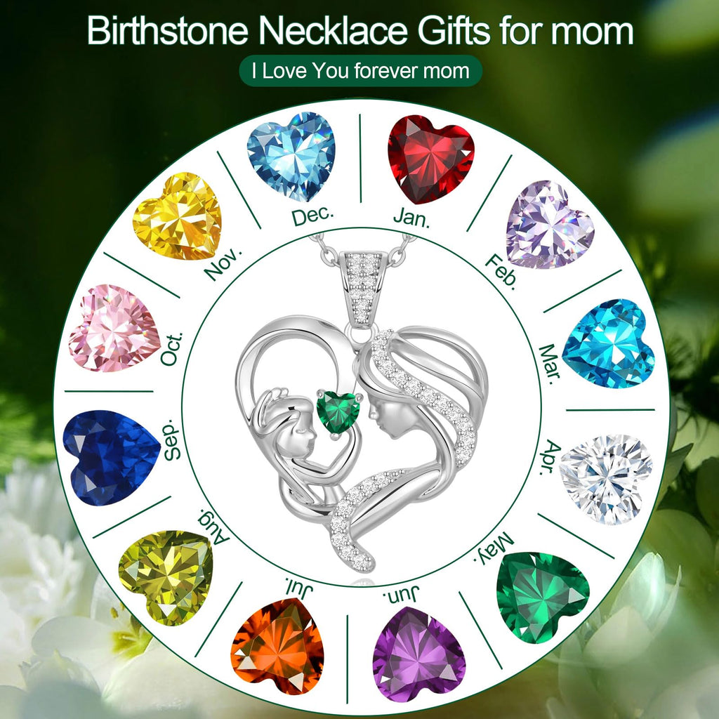 Mothers Day Gifts for Mom Wife Her Grandma, S925 Sterling Silver Birthstone Necklaces Jewelry for Women, Mother's Day Love Heart Pendant Necklace for Anniversary Birthday Christmas Day