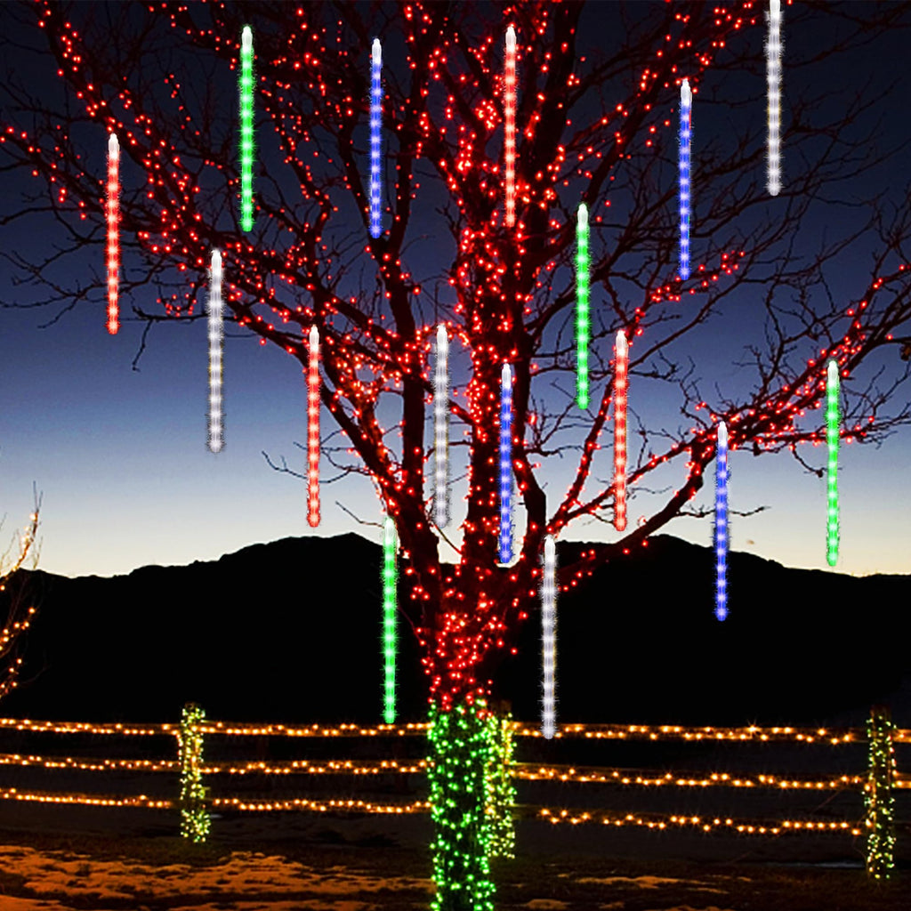 Meteor Outdoor Icicle Lights - 12 Inch, 288 LED, Snow Falling, Connectable, Red & Green, Xmas Wedding Party Tree Decor