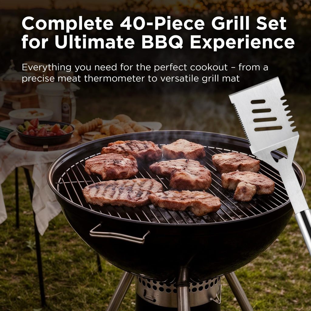 Kaluns Grilling Accessories, Dad Gifts for Fathers Day, Grilling Gifts, Heavy Duty Stainless Steel BBQ Tool Set for Outdoor Grill with Aluminum Case and Apron, Birthday Gifts for Men Women