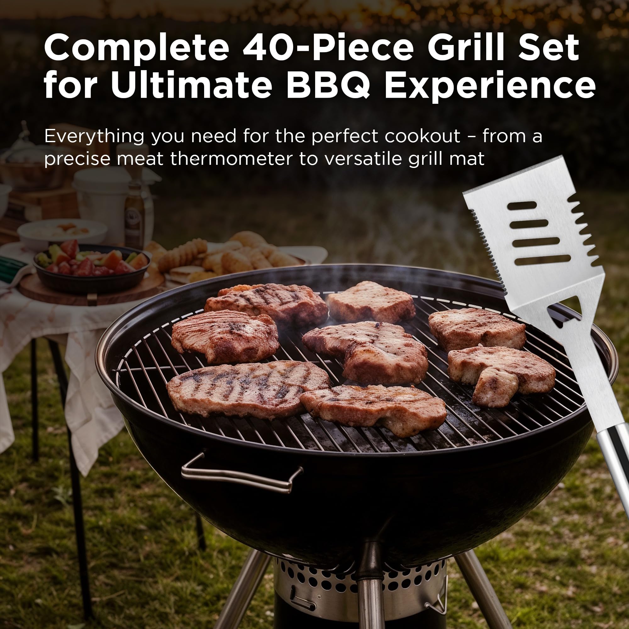 Kaluns Grilling Accessories, Dad Gifts for Fathers Day, Grilling Gifts, Heavy Duty Stainless Steel BBQ Tool Set for Outdoor Grill with Aluminum Case and Apron, Birthday Gifts for Men Women