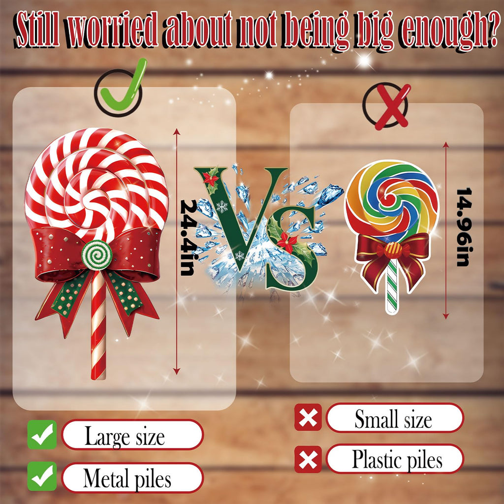 33" Christmas Decorations Outdoor Candy Christmas Decorations, 2ct Large Tall Outdoor Stake Signs 4 Interlocking PP Panels with H-Brackets Fiberglass Rods for Lawn Pathway Xmas Party