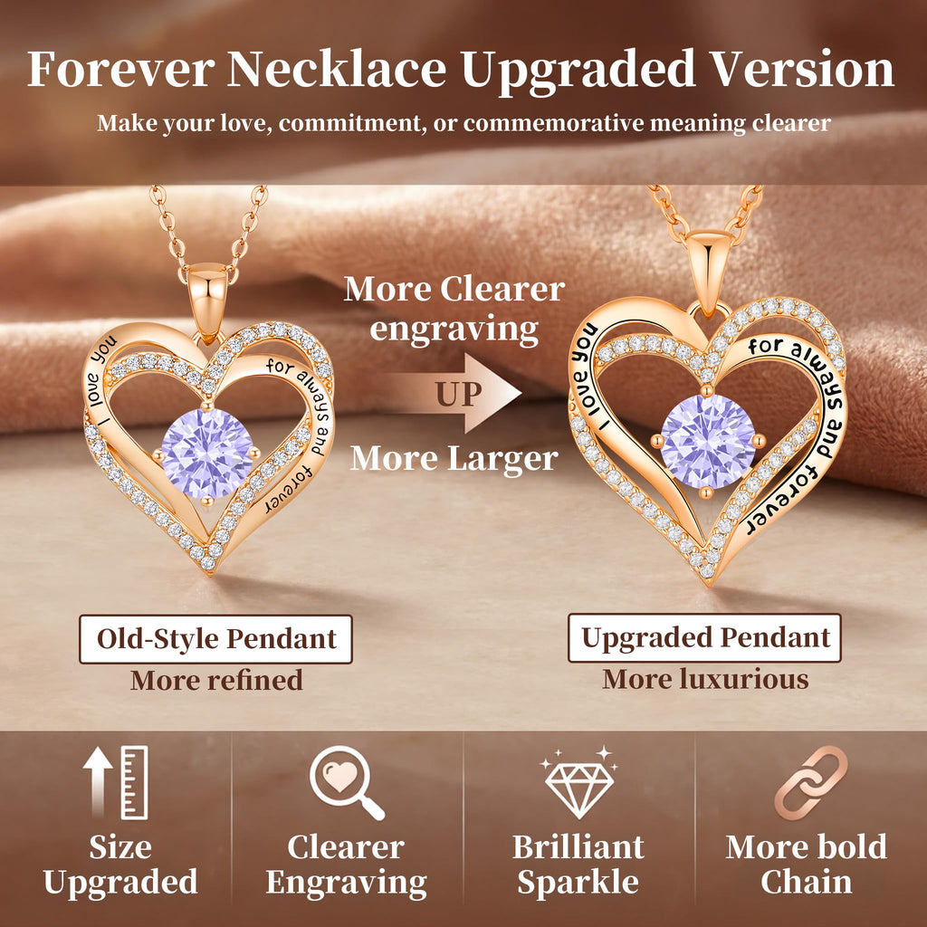 CDE Forever Love Heart Necklaces for Women, Wedding Anniversary, Valentine's，Birthday Mothers Christmas Day Gifts for Mom, Mother, Wife, S925 Silver Jewelry with Birthstone Pendant