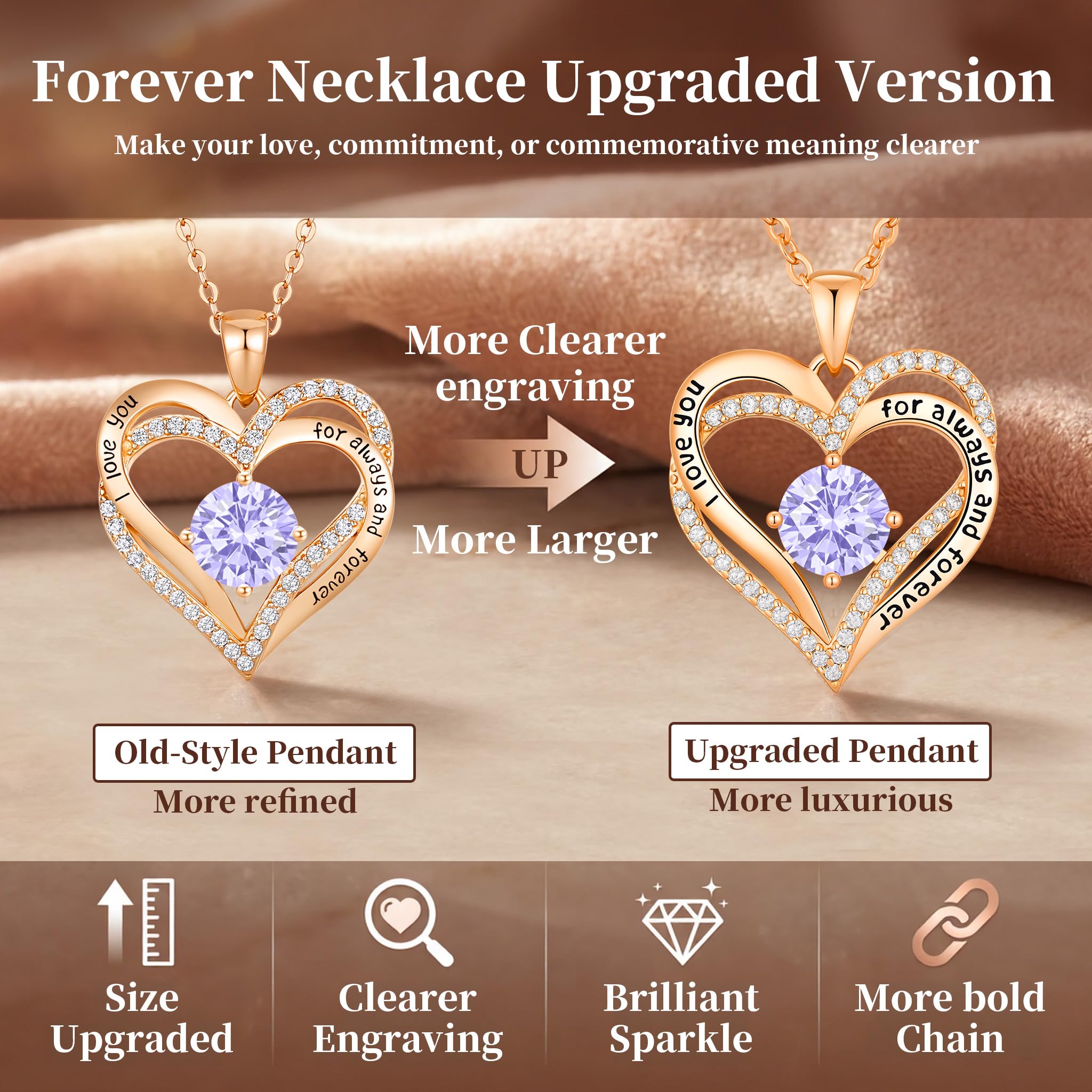 CDE Forever Love Heart Necklaces for Women, Wedding Anniversary, Valentine's，Birthday Mothers Christmas Day Gifts for Mom, Mother, Wife, S925 Silver Jewelry with Birthstone Pendant