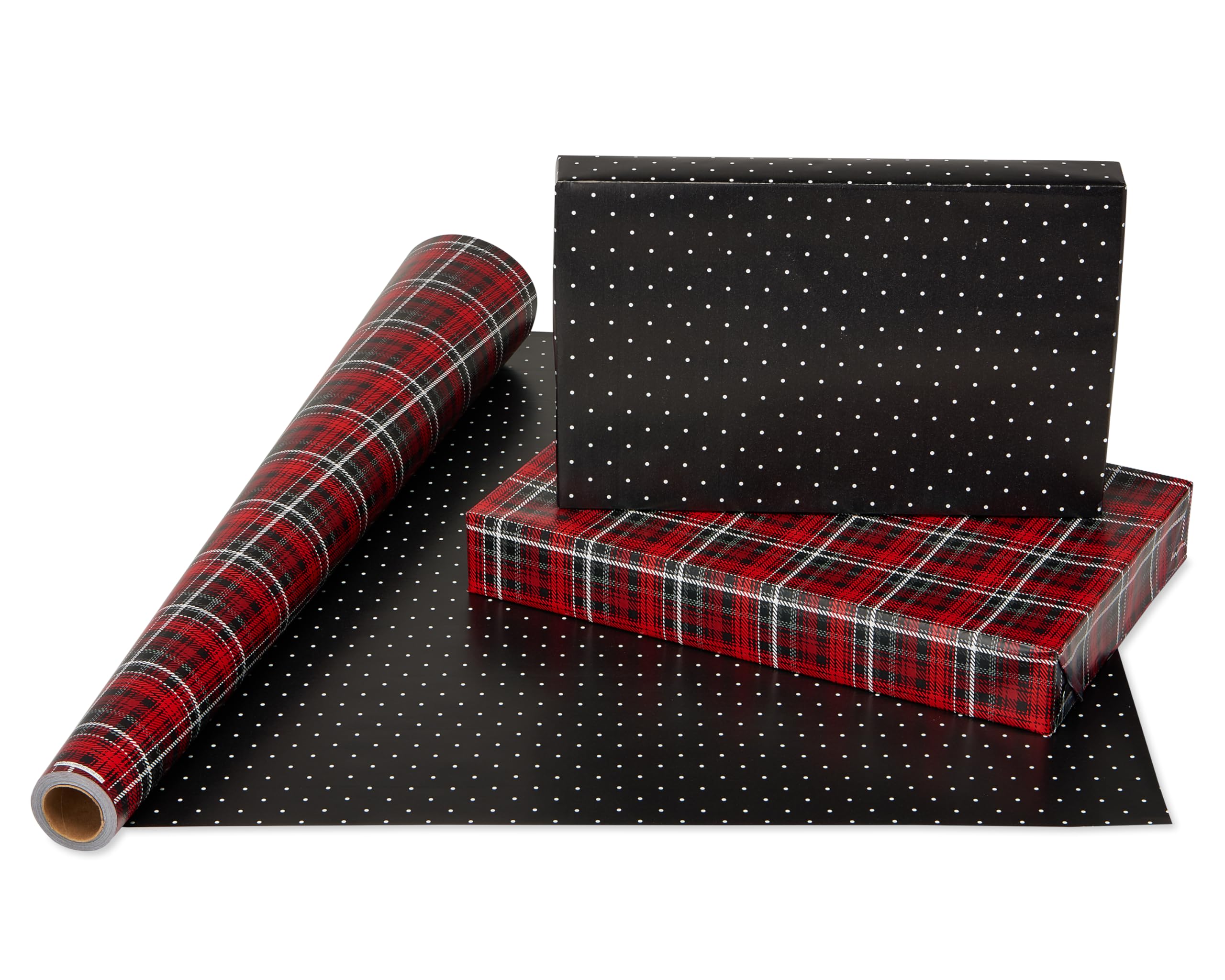 American Greetings Christmas Wrapping Paper, Red and Black Buffalo Plaid Holiday Gift Wrap Set (120 sq.ft., 4 rolls-30 in. x 12 ft., 7 Adhesive Bows, 30 Gift Tag Stickers) Rustic, Snowflakes, Reindeer