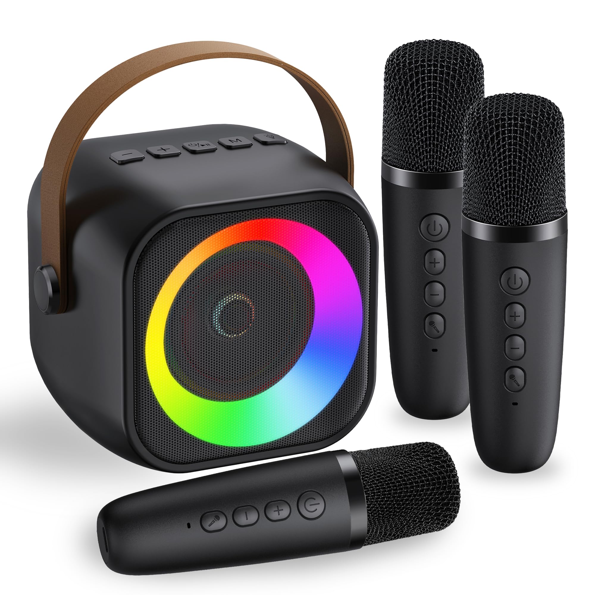 Mini Karaoke Machine, Portable Bluetooth Karaoke Speaker with 2 Wireless Microphones and Party Lights for Kids and Adults, Birthday Gifts for Girls Boys Family Home Party