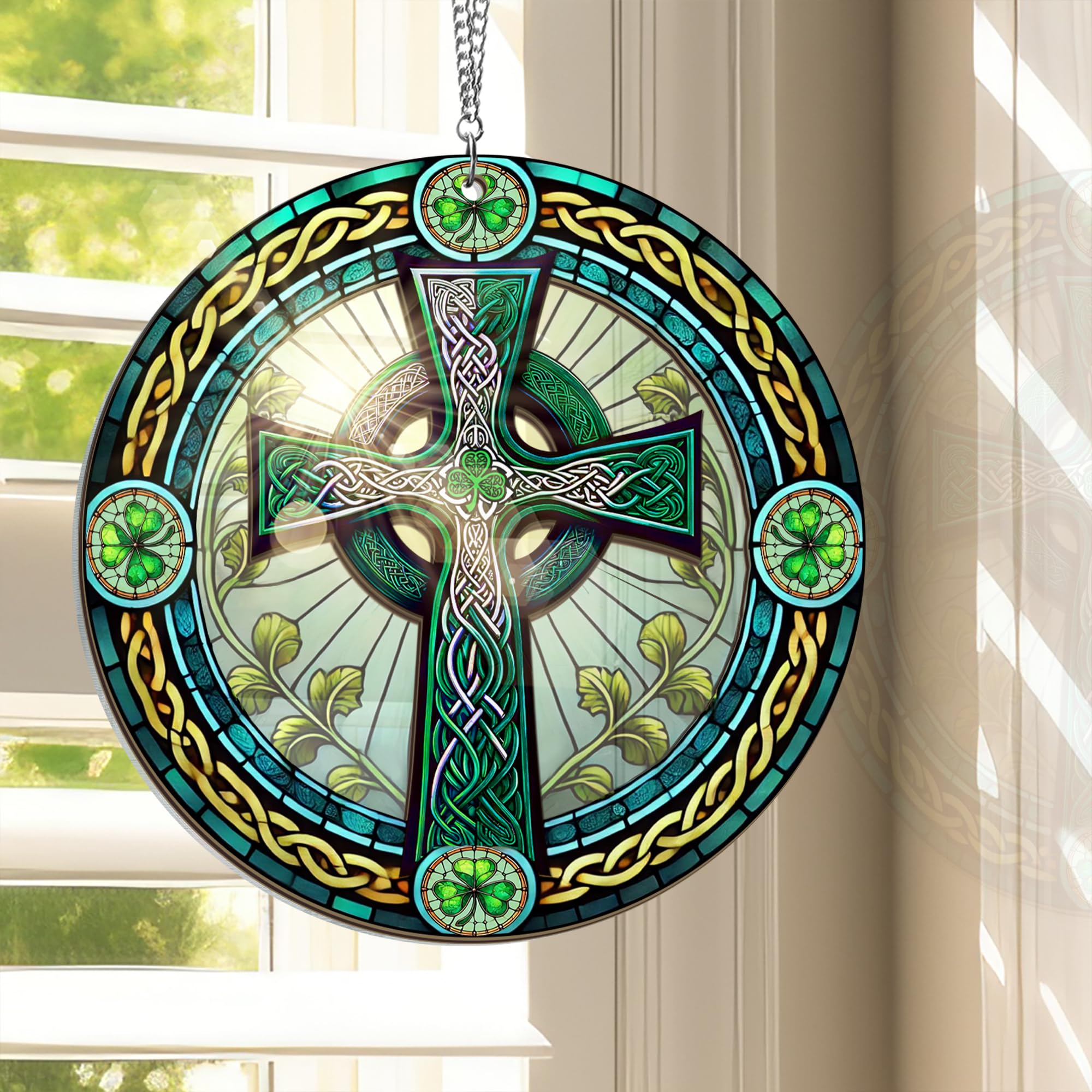 FLAGWIX St Patricks Day Decorations - Hanging Suncatcher 6 in, Shamrock St Patricks Day Decorations, Irish Suncatcher for Home Garden Decor - Irish Gifts for Women Men, Spiritual Gifts for Mom Grandma