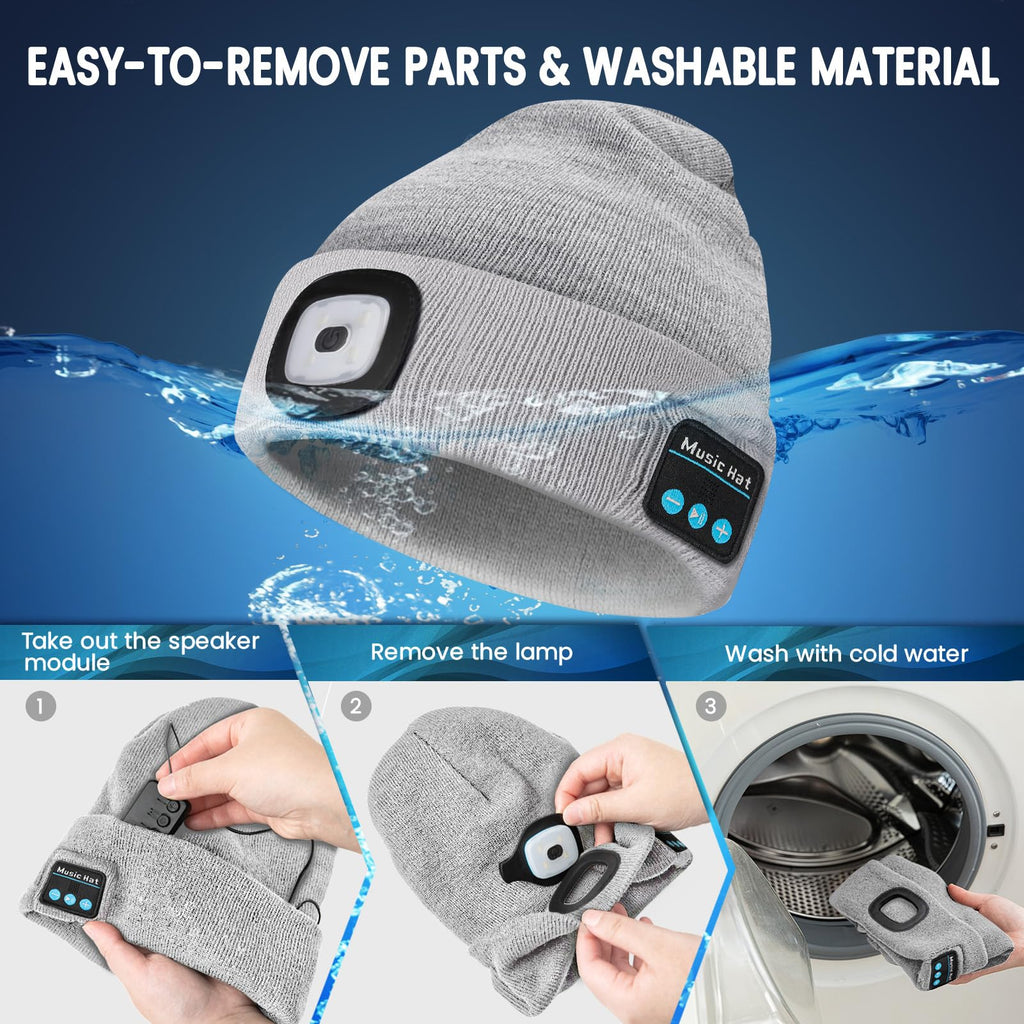 VIBELITE LED Beanie Hat with Light, USB Rechargeable LED Headlamp for Hiking, Camping, Fathers Day Gift for Dad, Husband, Birthday Gifts for Men, Women, Dad Gifts from Daughter, Wife, Black