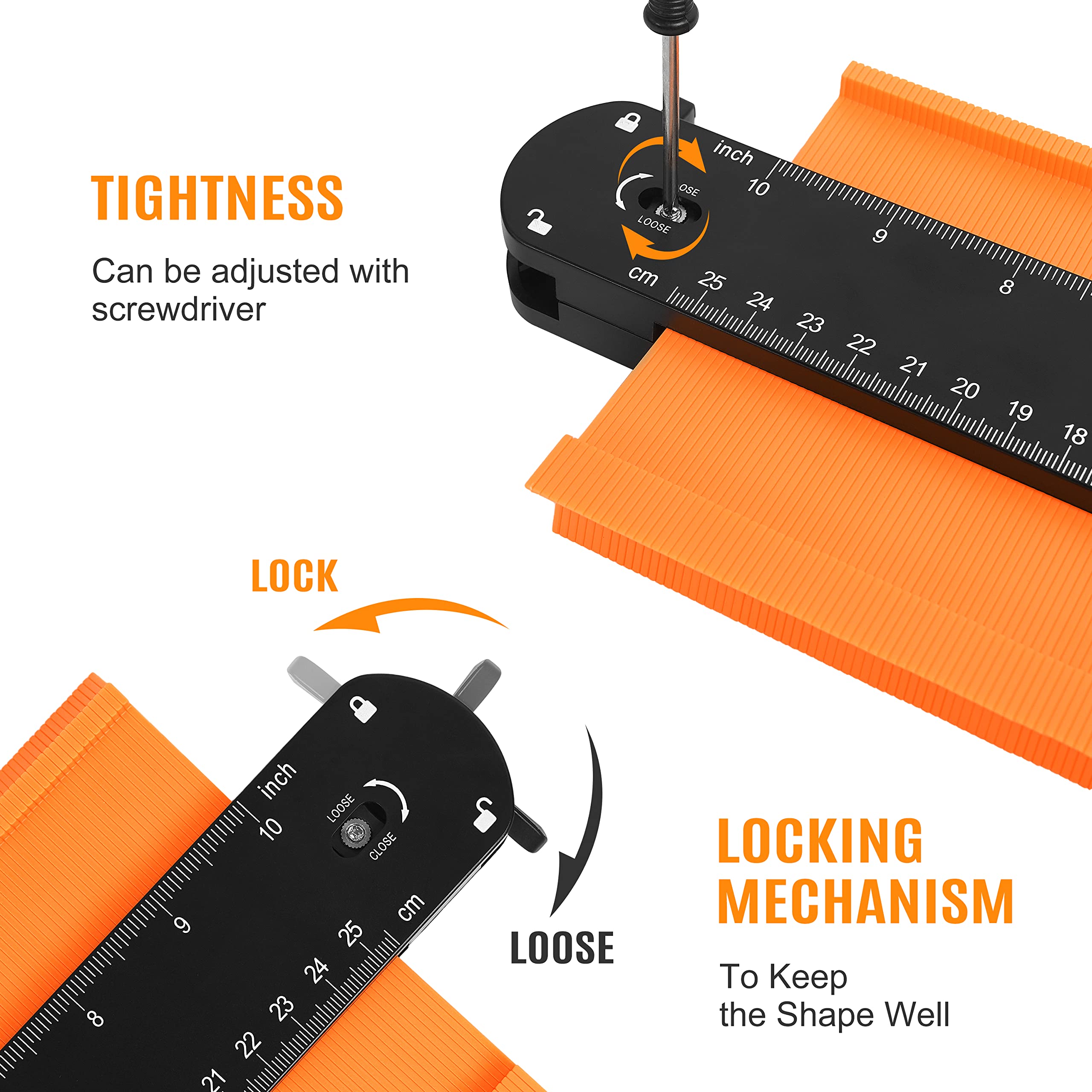 DODOWIN 10+5 Inch Contour Gauge with Lock, Dual Size Profile Duplicator Tool for Flooring, Tile, Woodworking & Irregular Shapes, Shape Outline Gauge, Father’s Day Gifts for Dad Men Husband
