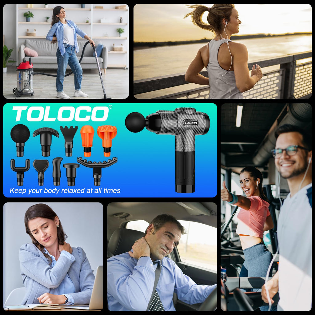 TOLOCO Massage Gun, Deep Tissue Back Massage for Athletes for Pain Relief, Percussion Massager with 10 Massages Heads & Silent Brushless Motor, Fathers Day Dad Gifts, Black