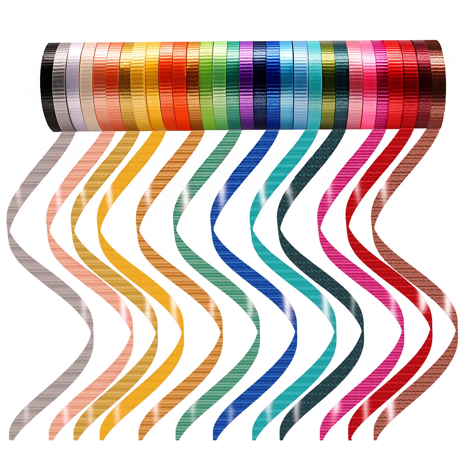 30 Roll 15 Colors Curling Ribbons for Crafts Bows Present Wrapping Ribbon Florist Wedding Party Festival Art Craft Decor, Separate Rolls, 11 Yards Per Roll, 3/16 Inch Wide 3/16" - Set1