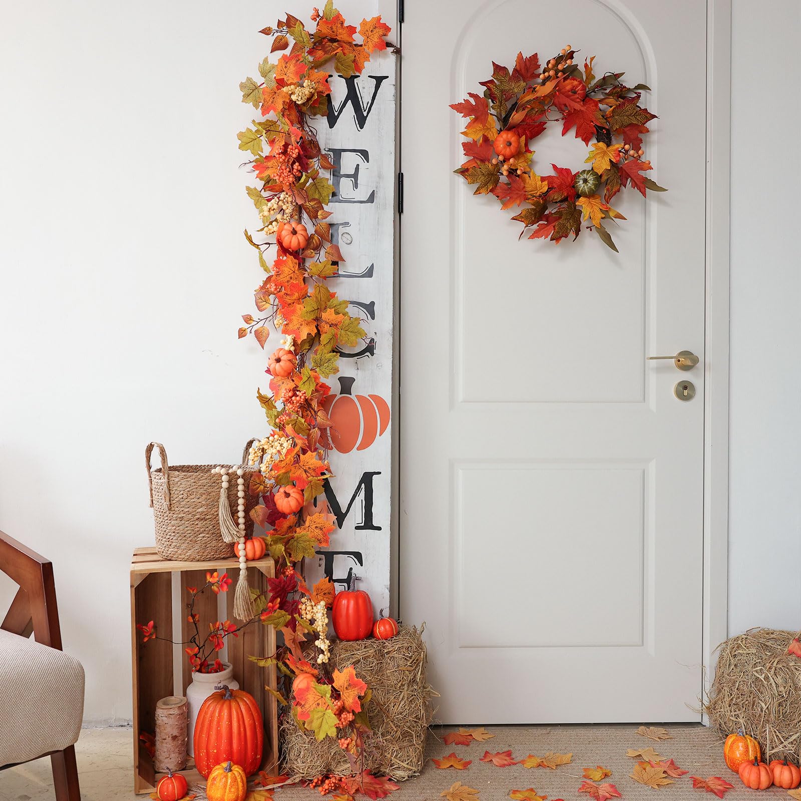 Mizii Artificial Sunflower Garland 6FT Fake Silk Sunflowers Flower Garland Autumn Hanging Vines Decorations for Kitchen Table Centerpieces Room Wall Party Wedding Birthday Fall Decor (Orange)
