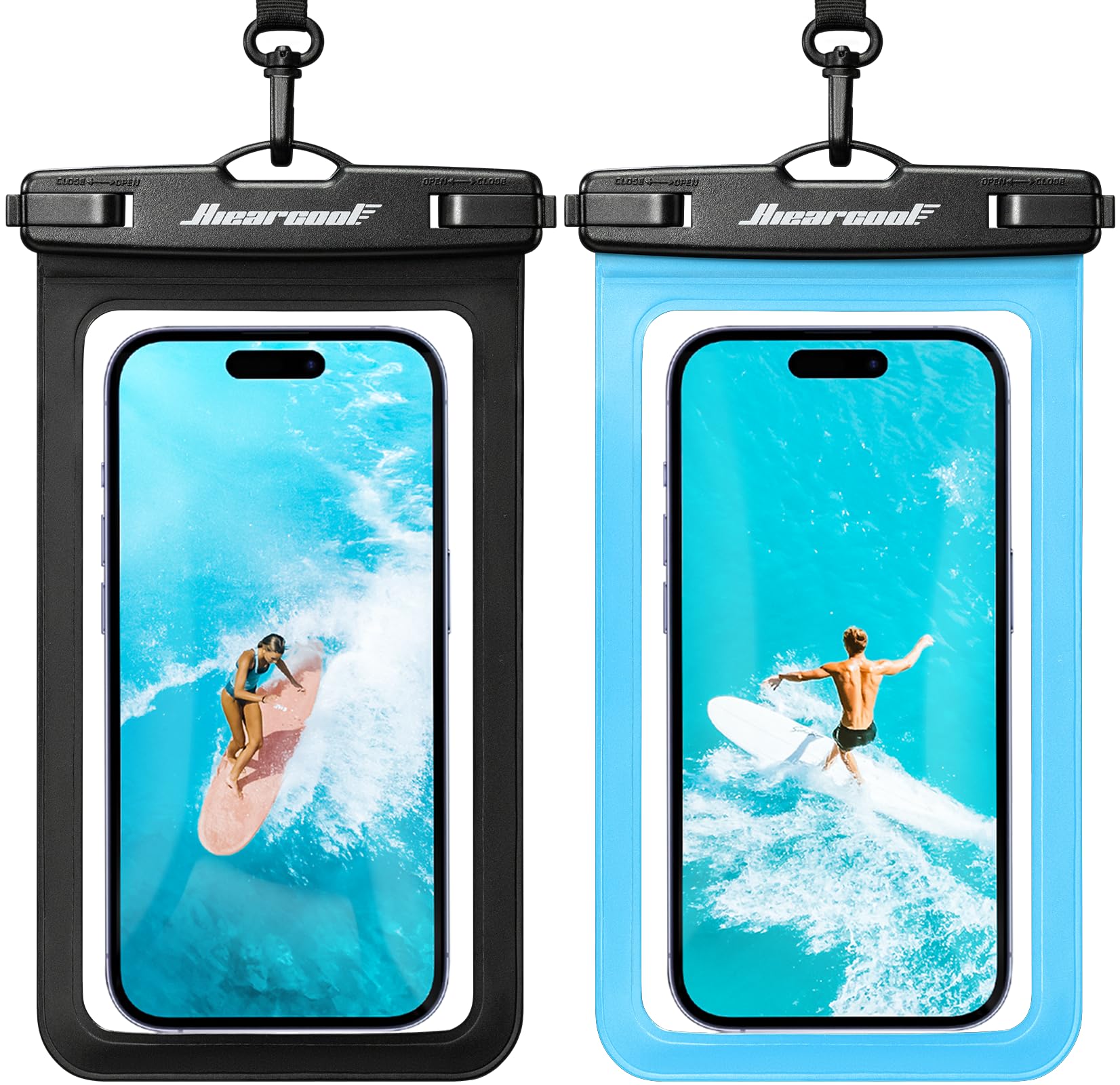Hiearcool Waterproof Phone Pouch, IPX8 Waterproof Phone Case for iPhone 17/16/15/14 Pro Max, Cell Phone Dry Bag for Beach & Cruise Essentials, Touch Screen, Lanyard Included, 2 Pack (Fits Up to 8.9”)