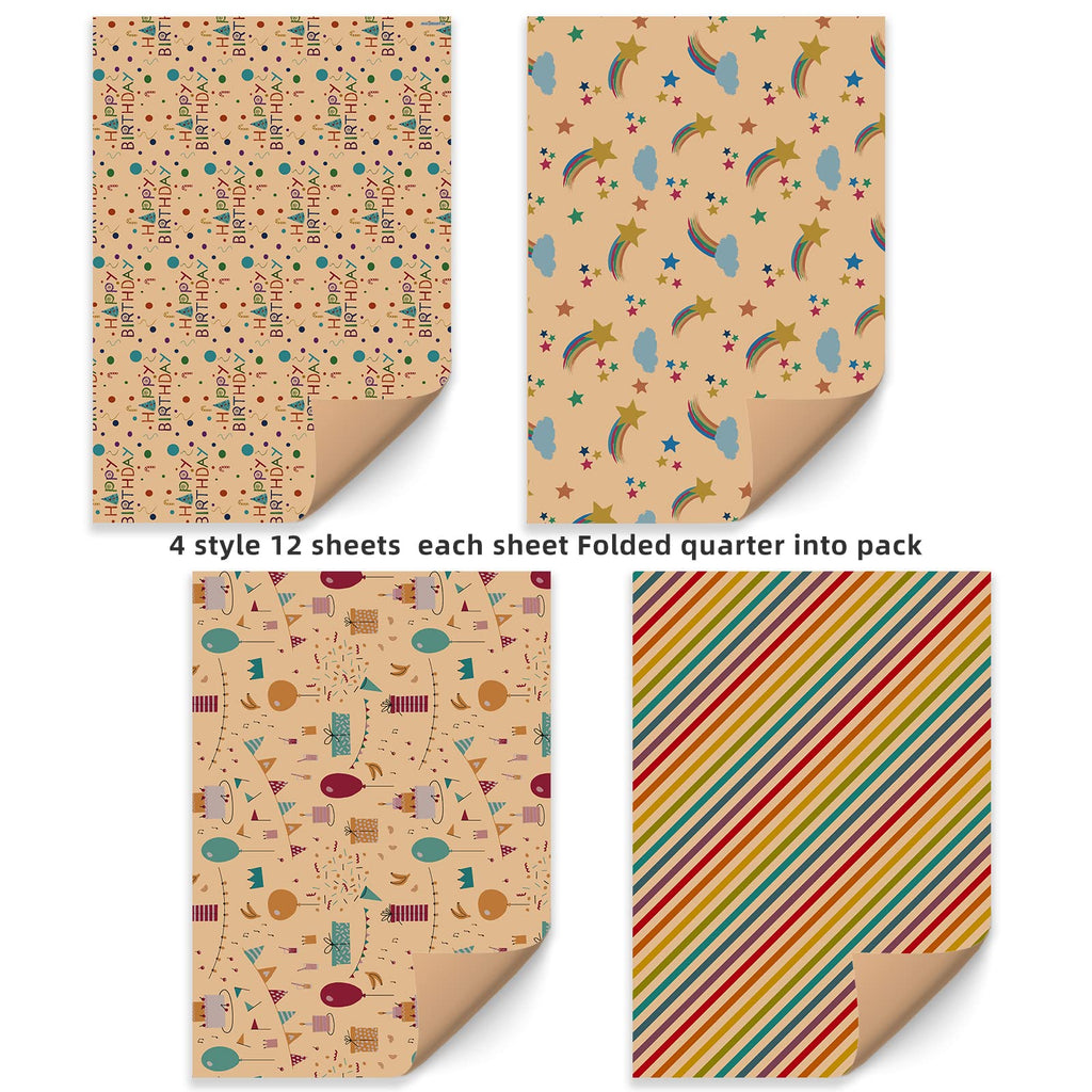 Christmas Wrapping Paper Folded for Kids Boys Girls Man Women Gift's. Papercraft Snowmen, Candy Canes, Tree, Socks, Snowflakes, Happy New Year Bulk of 12 Sheets 20"x 29" Folded