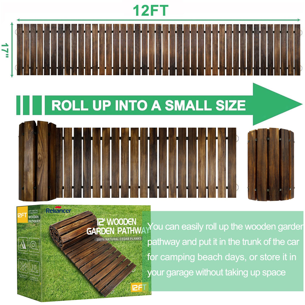 RELIANCER 8' Wooden Garden Pathway,Outdoor Roll Out Cedar Straight Walkway,Patio Path Decorative Garden Boardwalk Walkways,Weather-Resistant Roll Up Beach Wood Road Floor,Wedding Party Pathways
