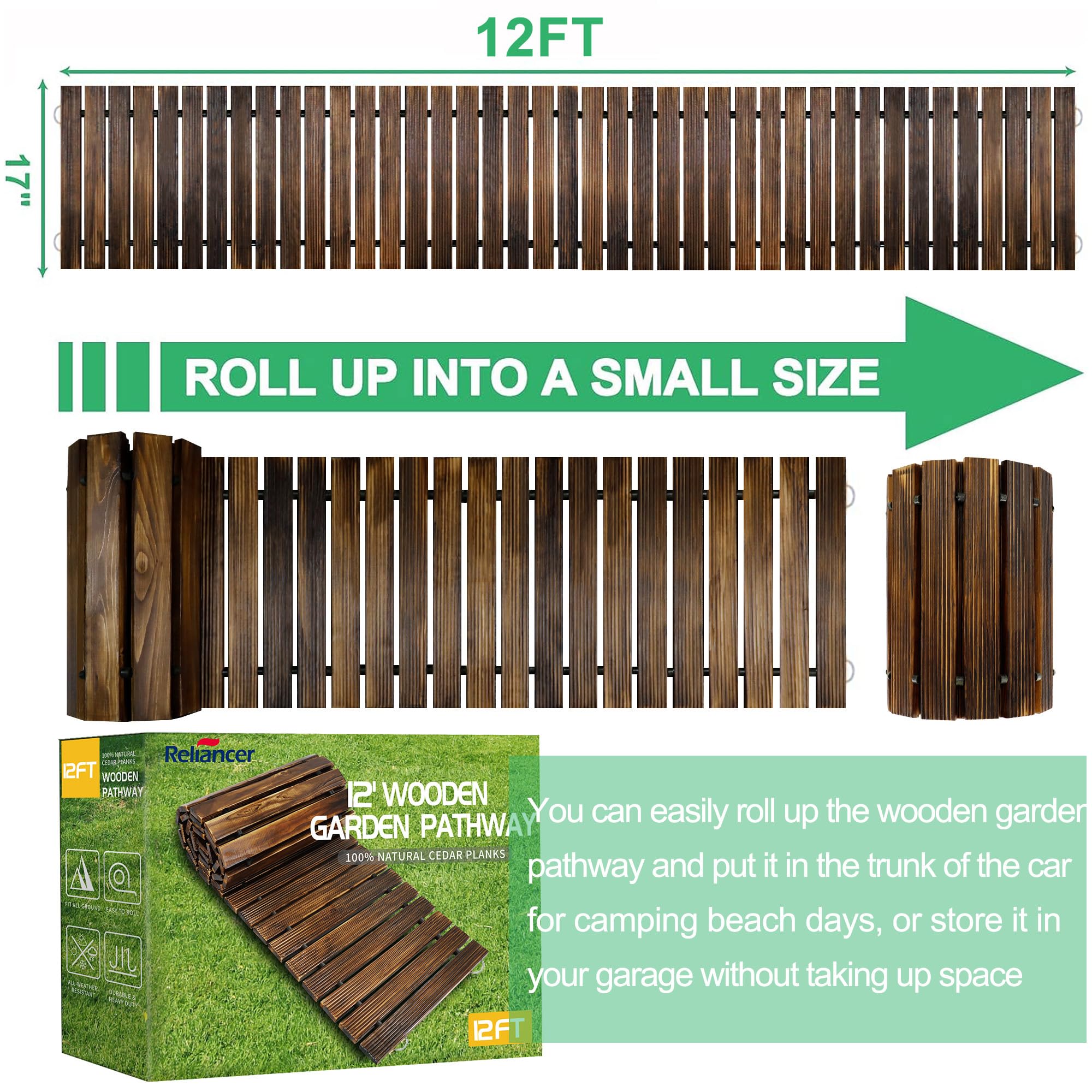 RELIANCER 8' Wooden Garden Pathway,Outdoor Roll Out Cedar Straight Walkway,Patio Path Decorative Garden Boardwalk Walkways,Weather-Resistant Roll Up Beach Wood Road Floor,Wedding Party Pathways