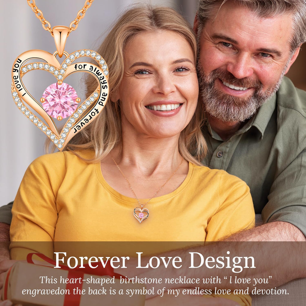 CDE Forever Love Heart Necklaces for Women, Wedding Anniversary, Valentine's，Birthday Mothers Christmas Day Gifts for Mom, Mother, Wife, S925 Silver Jewelry with Birthstone Pendant