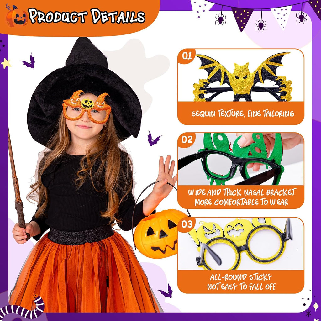 Max Fun 36Pcs Halloween Glasses Glitter Halloween Party Glasses Halloween Party Favors Eyeglasses for Kids and Adults Halloween Party Decorations
