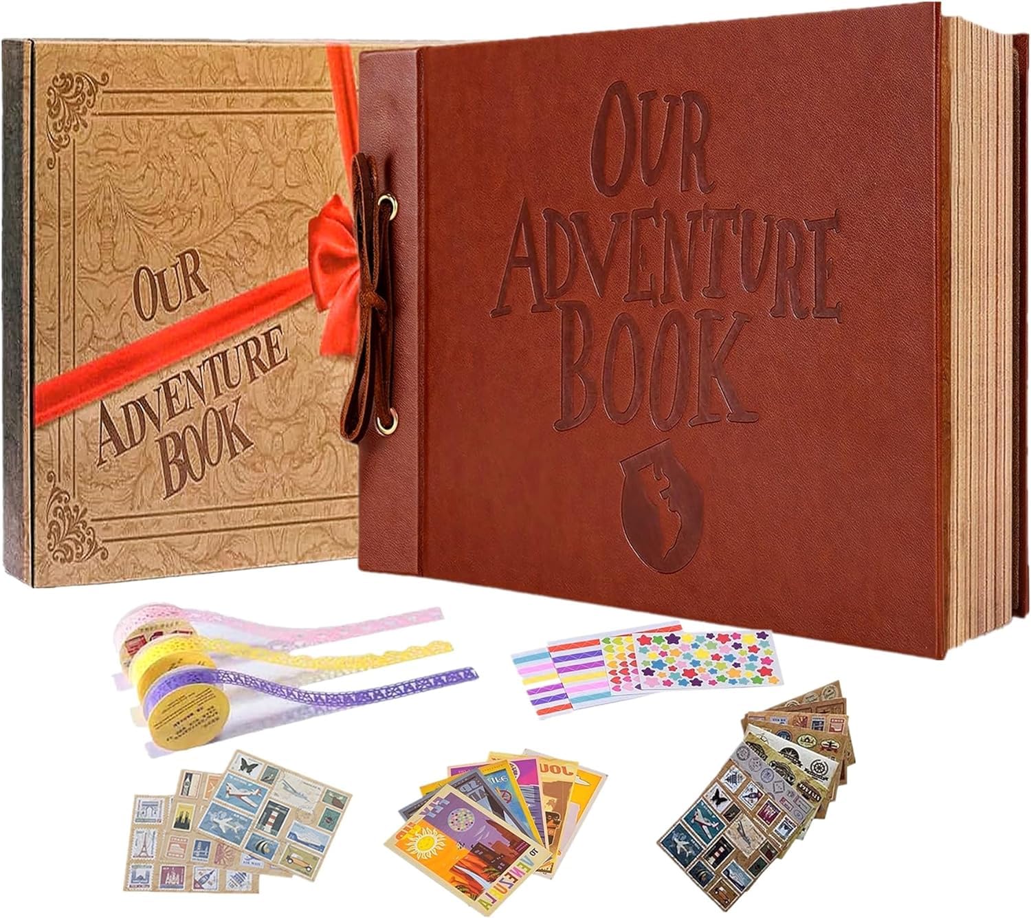 Our Adventure Book Retro Vintage, DIY Scrapbook Photo Album Travel Diary, Multipurpose Guestbook Memory Journal, Ideal Gift for Wedding Anniversary Travel Baby Friends Souvenir Keepsake