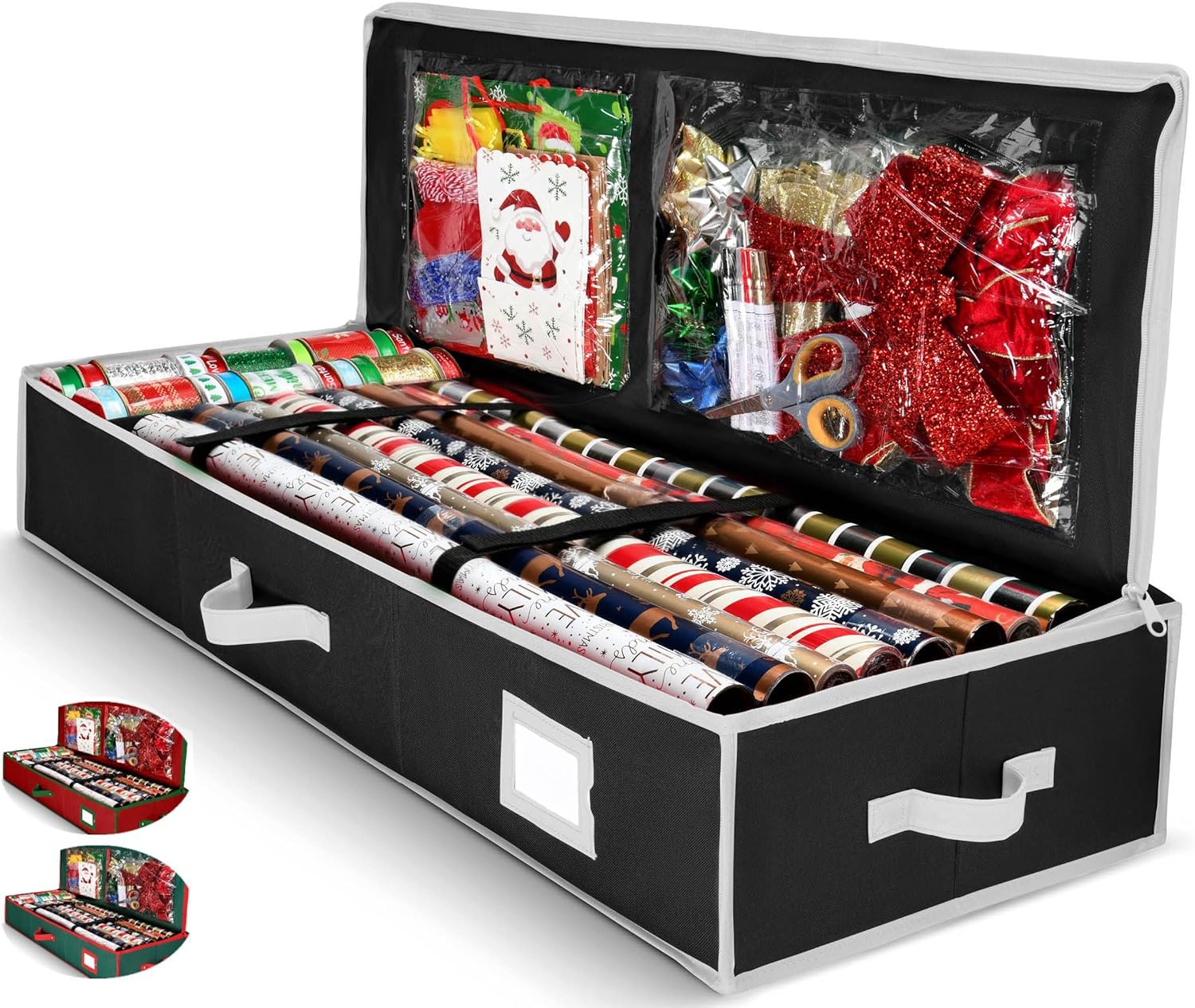 Premium Wrapping Paper Organizer Storage | Gift Wrap Holder With Extra Pockets for Christmas Decorations, Reinforced Handles, Heavy Duty, Ultra-Durable, Tear-Proof Fabric - Fits Up to 27 Rolls (Red)