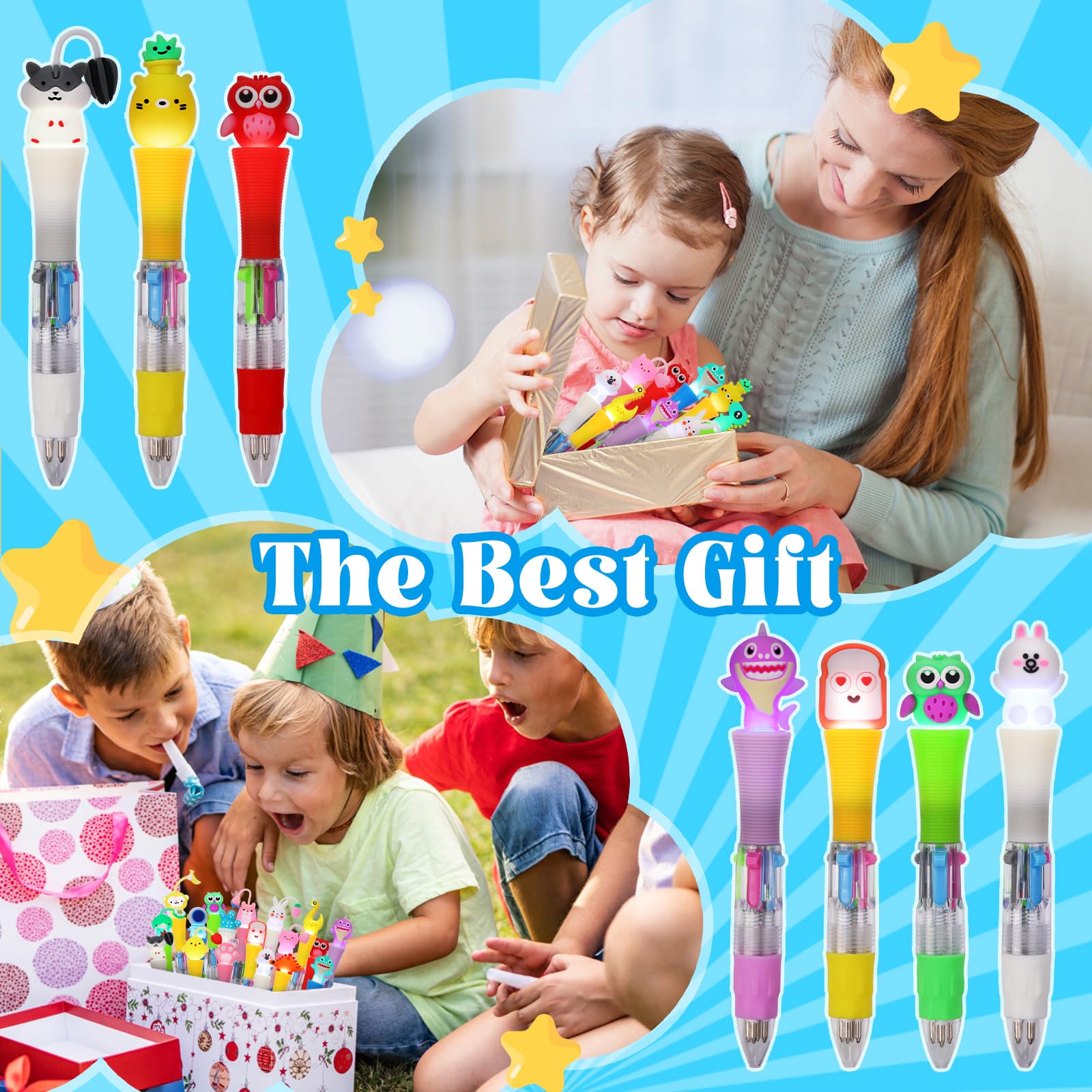 CZWZ 20Pcs Mini Multicolor Pens in One 4-in-1 Cute Pens Bulk for Kids, Fun Kawaii Ballpoint Pens for Birthdays and Children's Party Favors Gifts Teacher School Supplies