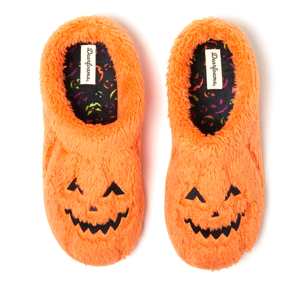 Dearfoams Unisex Adult Spooky Fuzzy Halloween Pumpkin Jack O Lantern