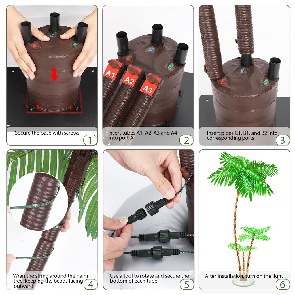 OUSHENG Lighted Palm Tree Bar Outdoor Christmas Decorations Decor, Light Up LED Artificial Fake Faux Trees Lights for Outside Patio Yard Pool Porch Deck Party Tropical, 6FT