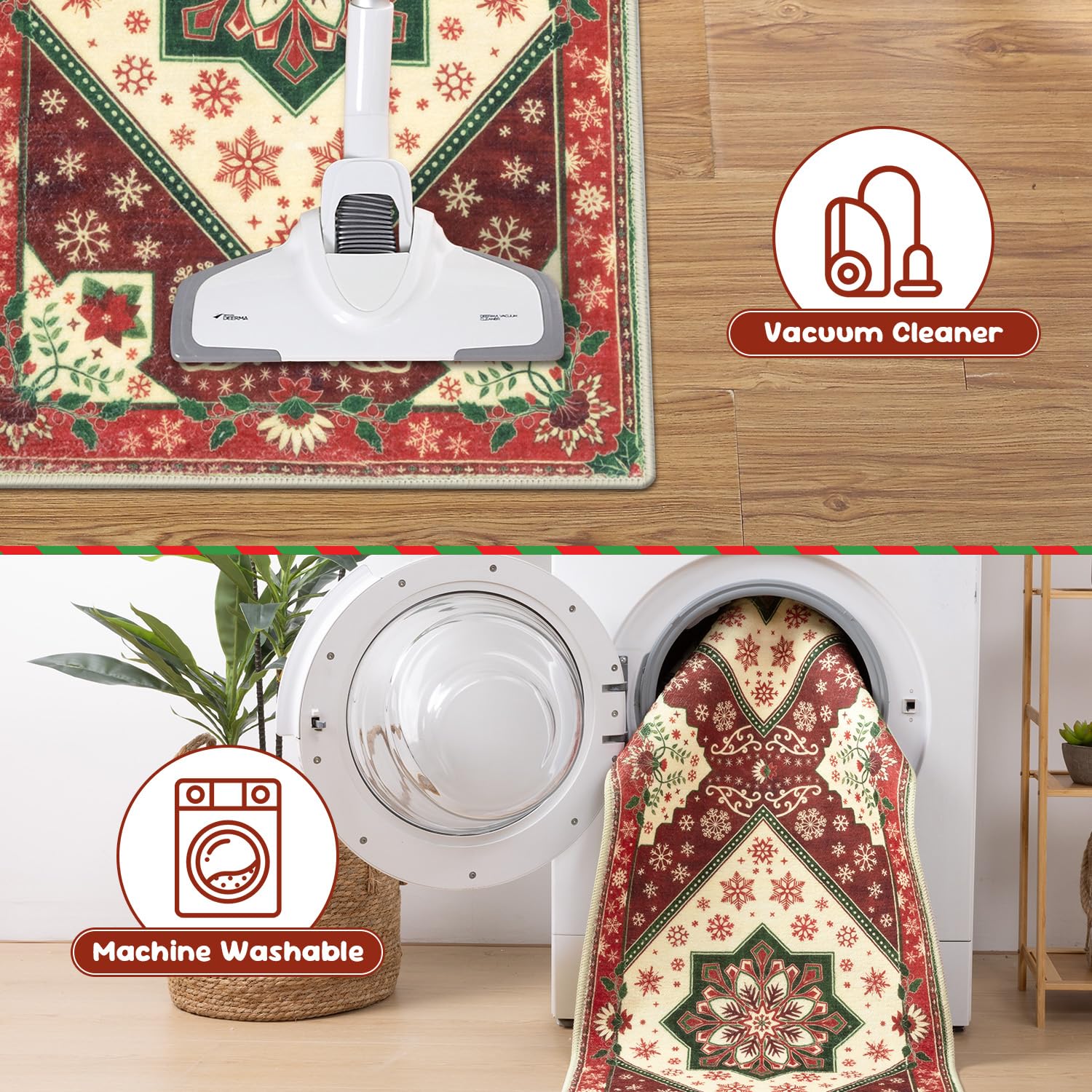 Yamaziot Christmas Kitchen Rugs Sets of 3, Non Slip Kitchen Mats for Floor with Rubber Backing, Holiday Christmas Snowflake Runner Rug Decor Home Decorations for Kitchen, Laundry Room, Hallway