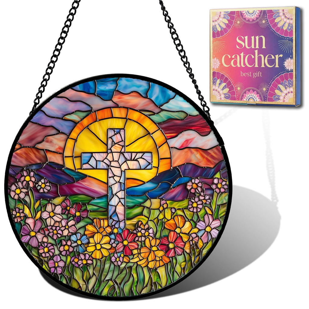 Birthday Gifts for Women - Beach Shell Faux Stained Glass Window Hanging Sun Catcher for Door Garden Acrylic Ocean Decor Mother's Day Christmas for Mom Men Nana Grandma Sisters 6.3"