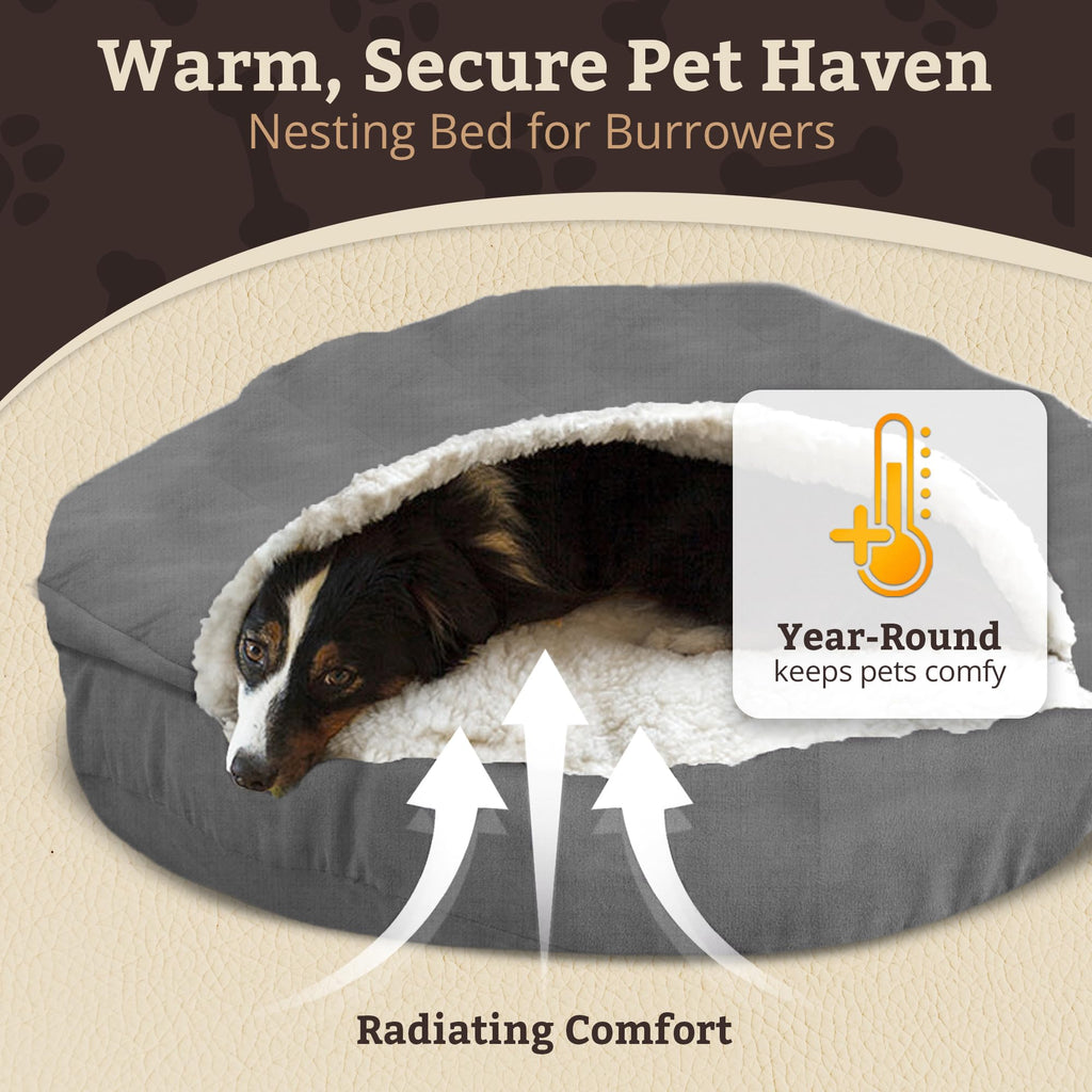Snoozer Cozy Cave Dog Bed - Indoor Dog Bed with Cover Cave, Covered Calming Burrow for Small Sized Pets with Blanket Attached, Enclosed, Removable Washable Cover - Small, Navy